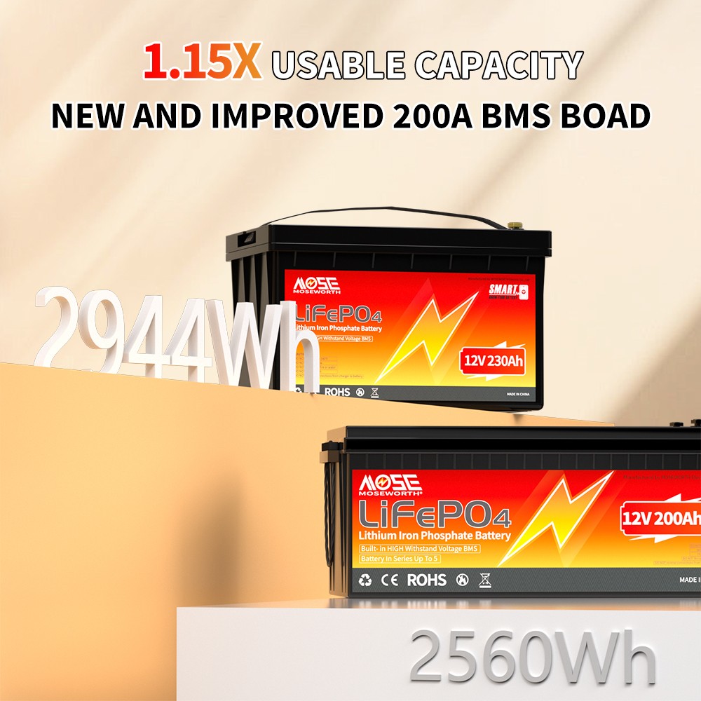 Bluetooth 12V 230Ah LiFePO4 Lithium Battery 200A BMS RV Marine Solar Low Temp