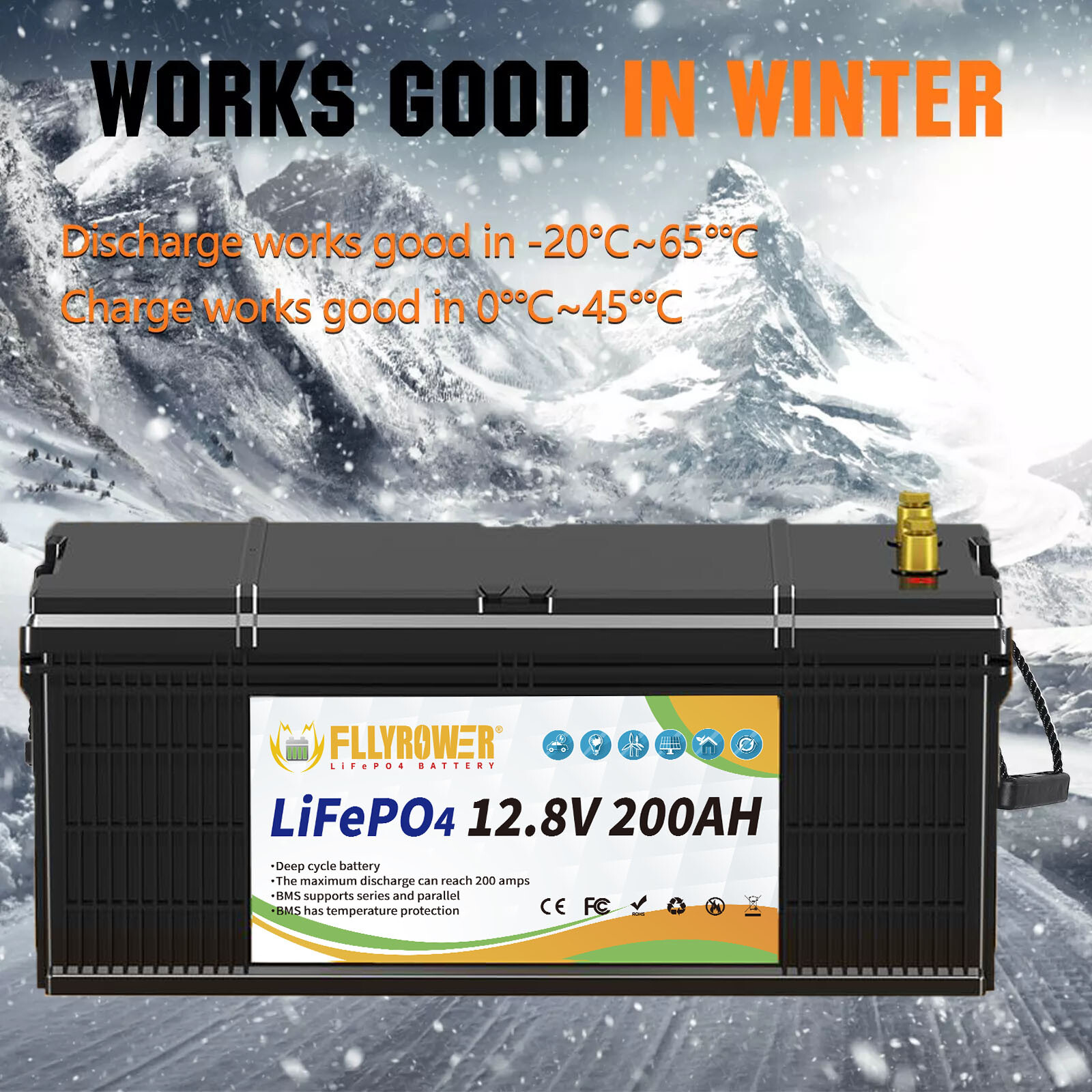 FLLYROWER 12V 100Ah 200Ah 300Ah LiFePO4 Lithium Battery Deep Cycle for RV Marine