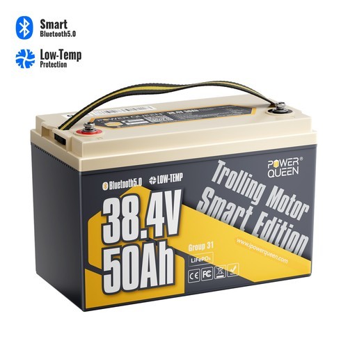 Power Queen 36V 50Ah Bluetooth LiFePO4 Battery Lithium for Marine Trolling Motor