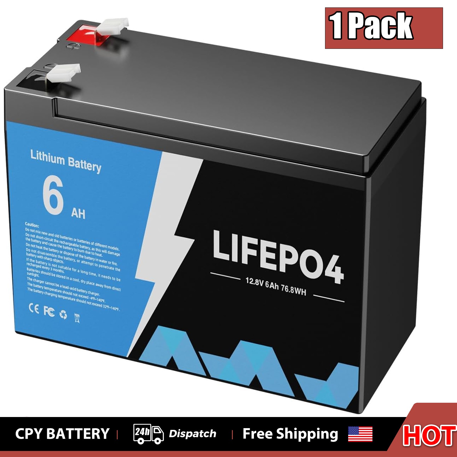 6Ah 12V LiFePO4 Deep Cycle Lithium Battery 5000+ Cycle BMS for Solar RV Off-grid