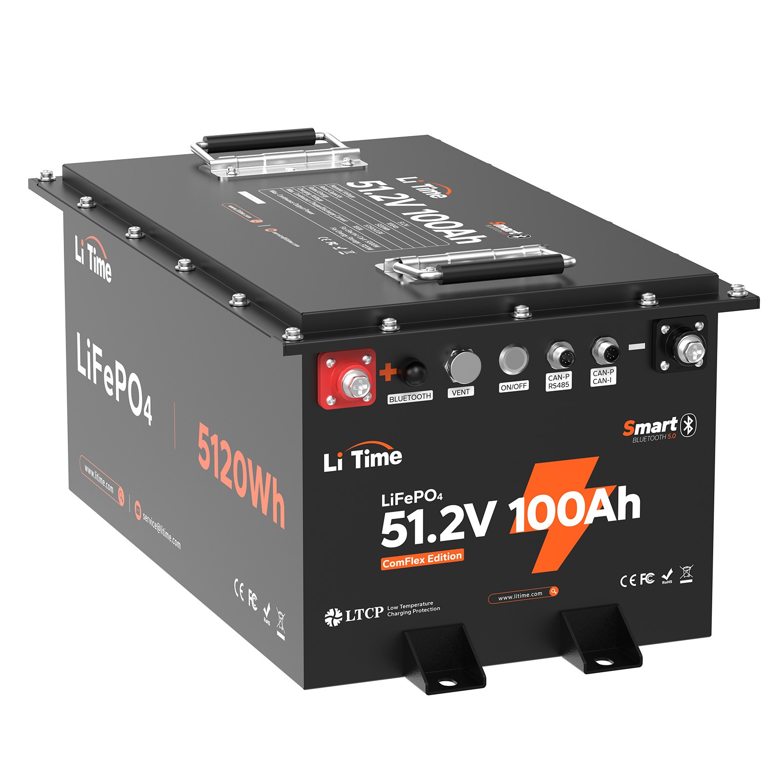 LiTime 48V 100Ah COM Bluetooth Lithium Battery Metal Case For Solar Off-grid