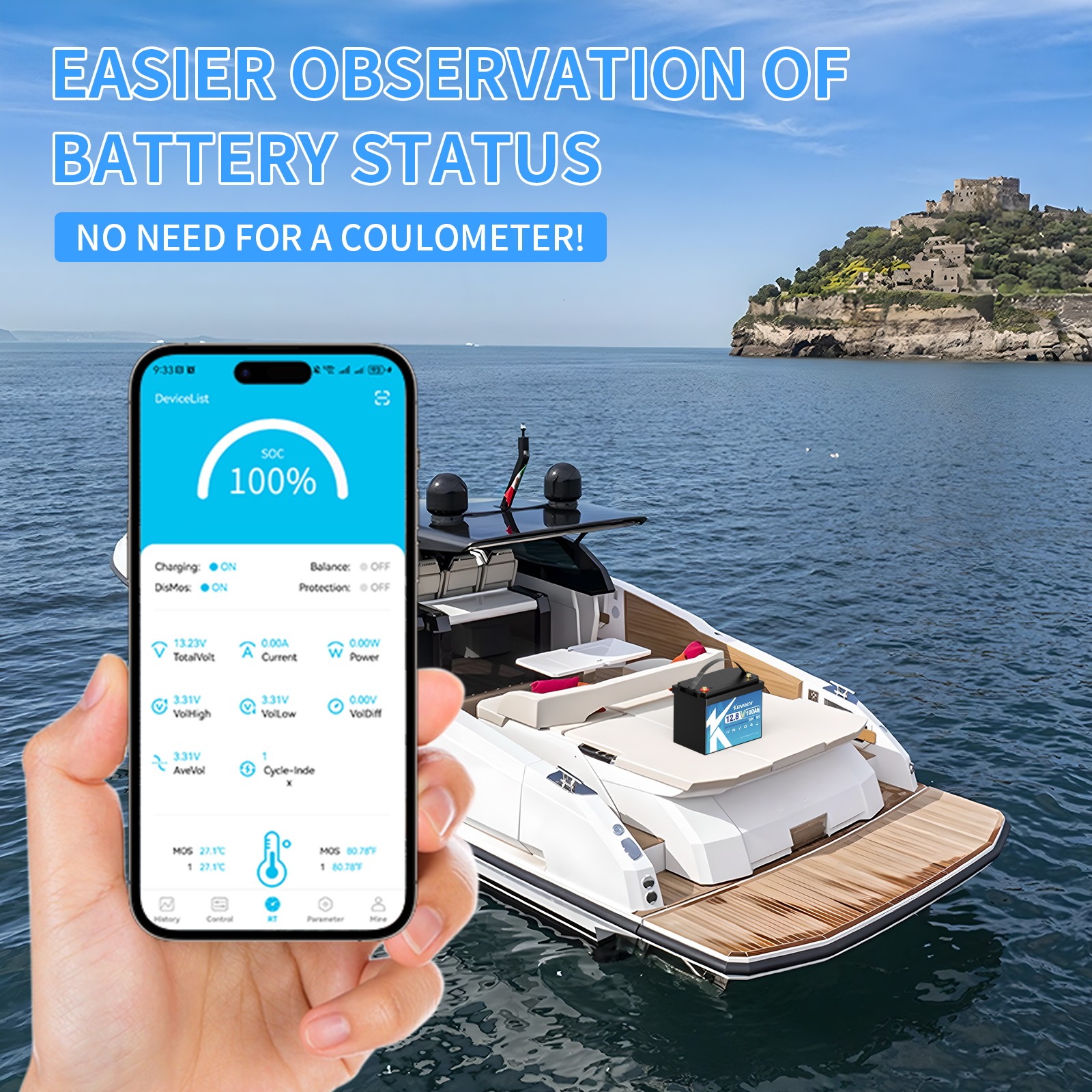 12V 100AH LiFePO4 Lithium MINI Battery Bluetooth 100A BMS for Solar RV Off-grid