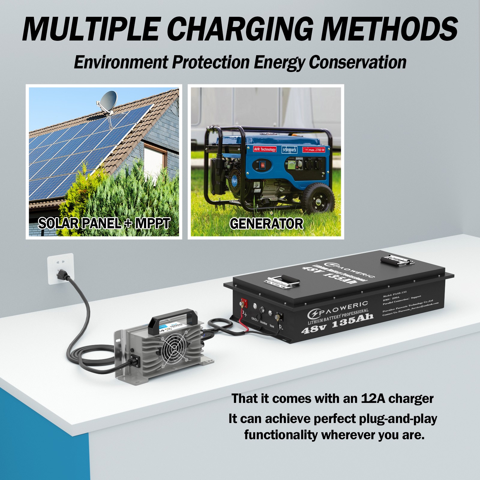 48V 135Ah Golf Cart LiFePO4 Lithium Battery 200A BMS RV Camping Solar Off-Grid