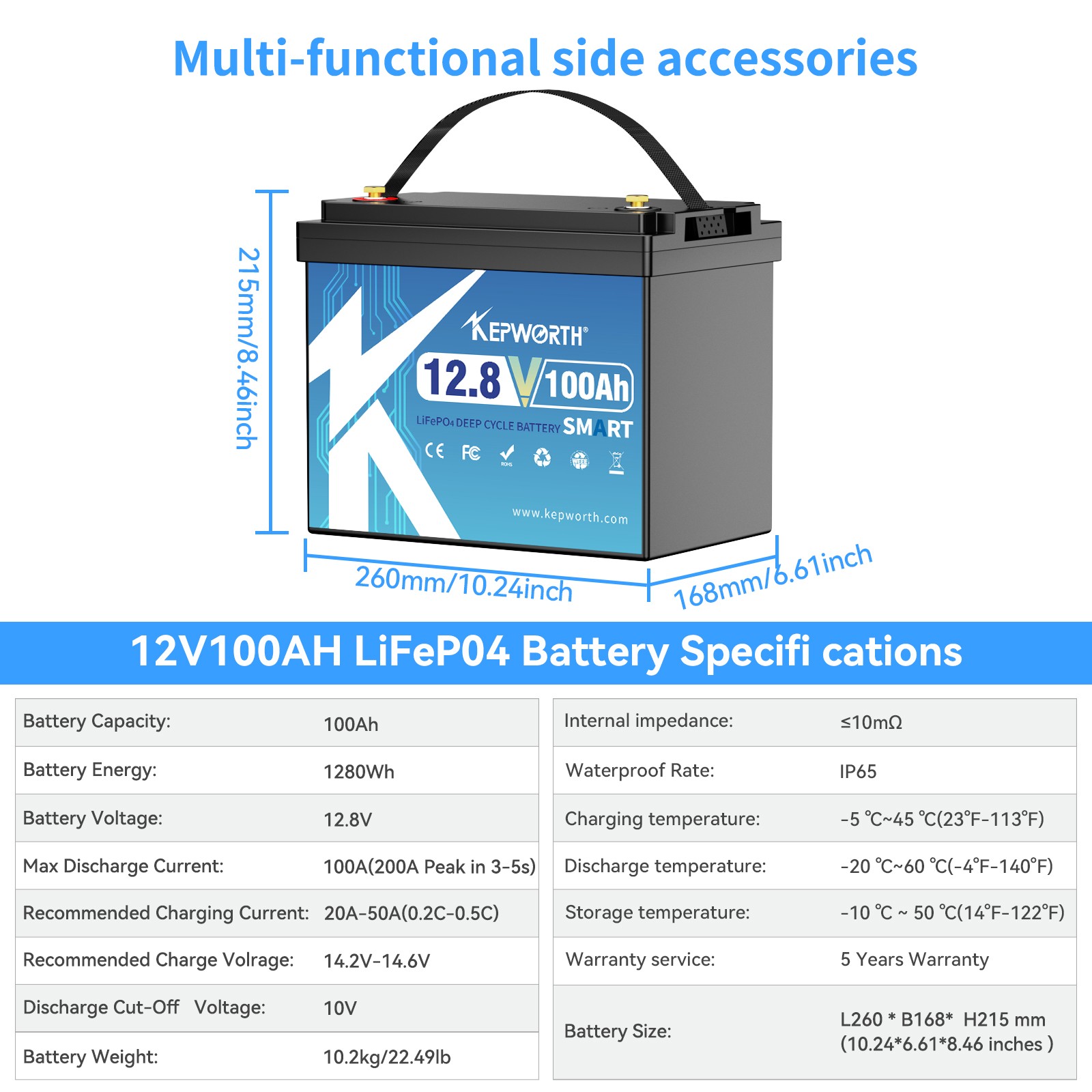 12V 100AH LiFePO4 Lithium MINI Battery Bluetooth 100A BMS for Solar RV Off-grid