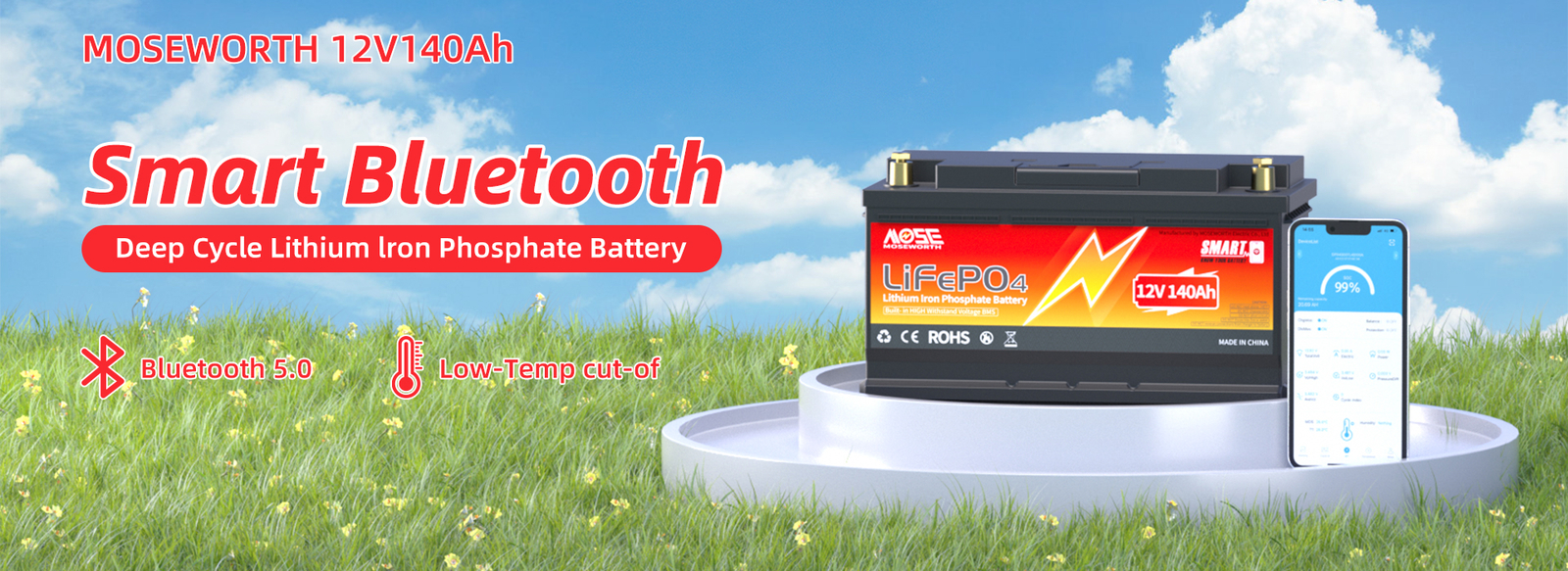 Bluetooth 12V 140Ah LiFePO4 Lithium battery Deep Cycle BMS RV Solar Off-grid NEW