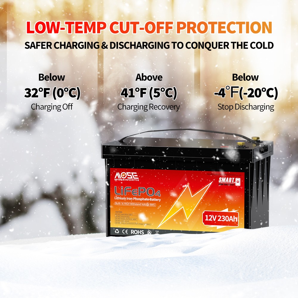 Bluetooth 12V 230Ah LiFePO4 Lithium Battery 200A BMS RV Marine Solar Low Temp