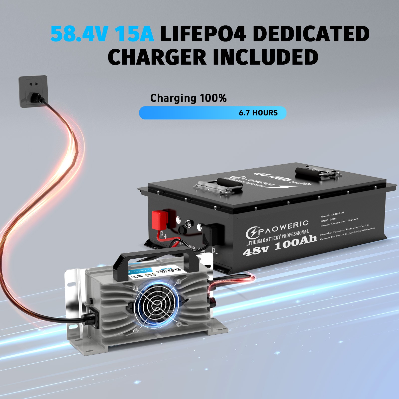 48V 100Ah LiFePO4 Golf Cart Battery w/APP, Monitor & Charger, 10-Yr Protect
