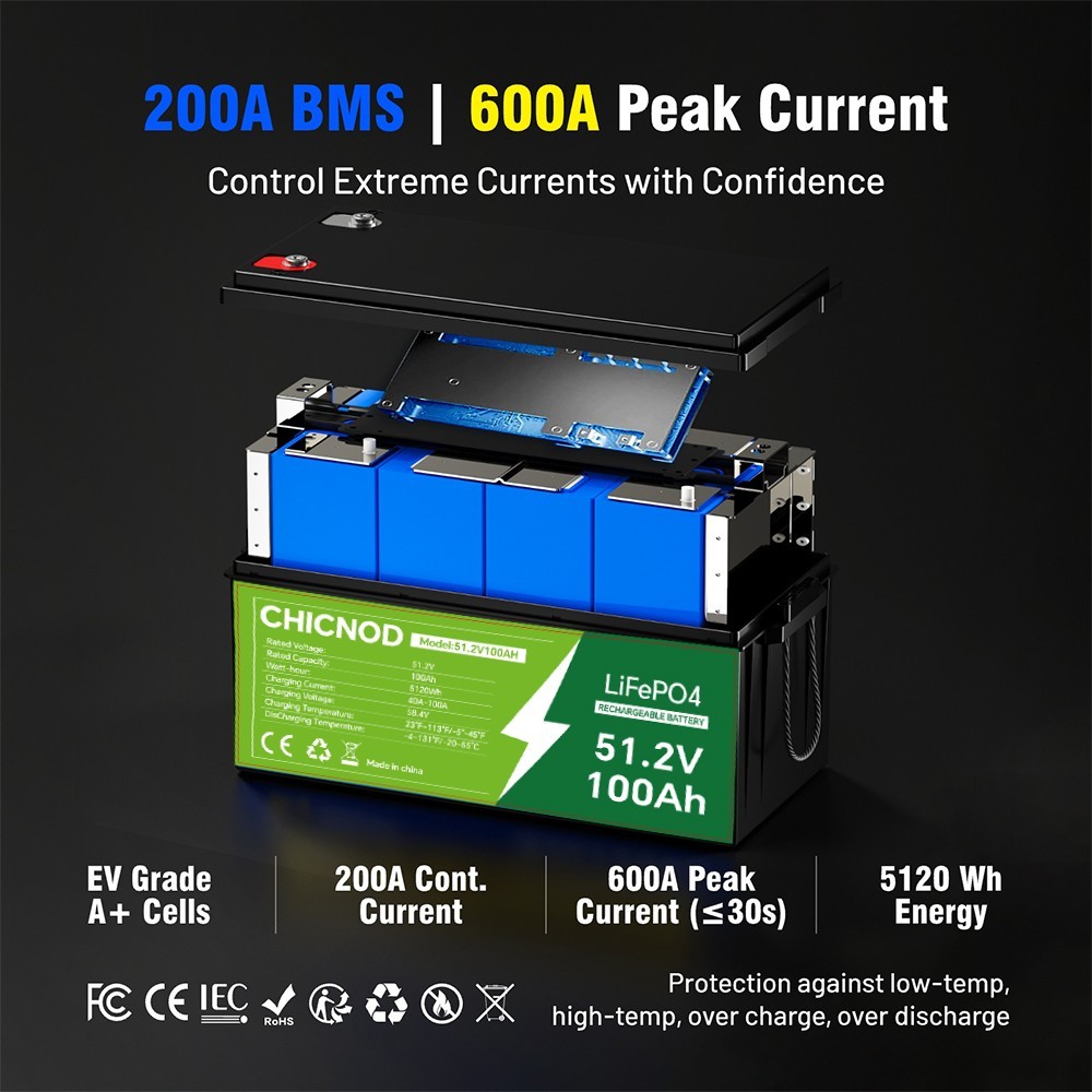 48V 50Ah/100Ah LiFePO4 Lithium Battery Deep 15000+ BMS For Solar Golf Cart RV
