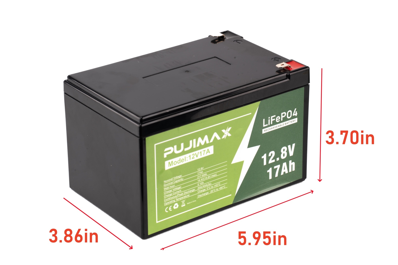 LiFePO4 12V Lithium Cycle Rechargeable Battery 12.8V 17Ah For Cycle For Solar RV