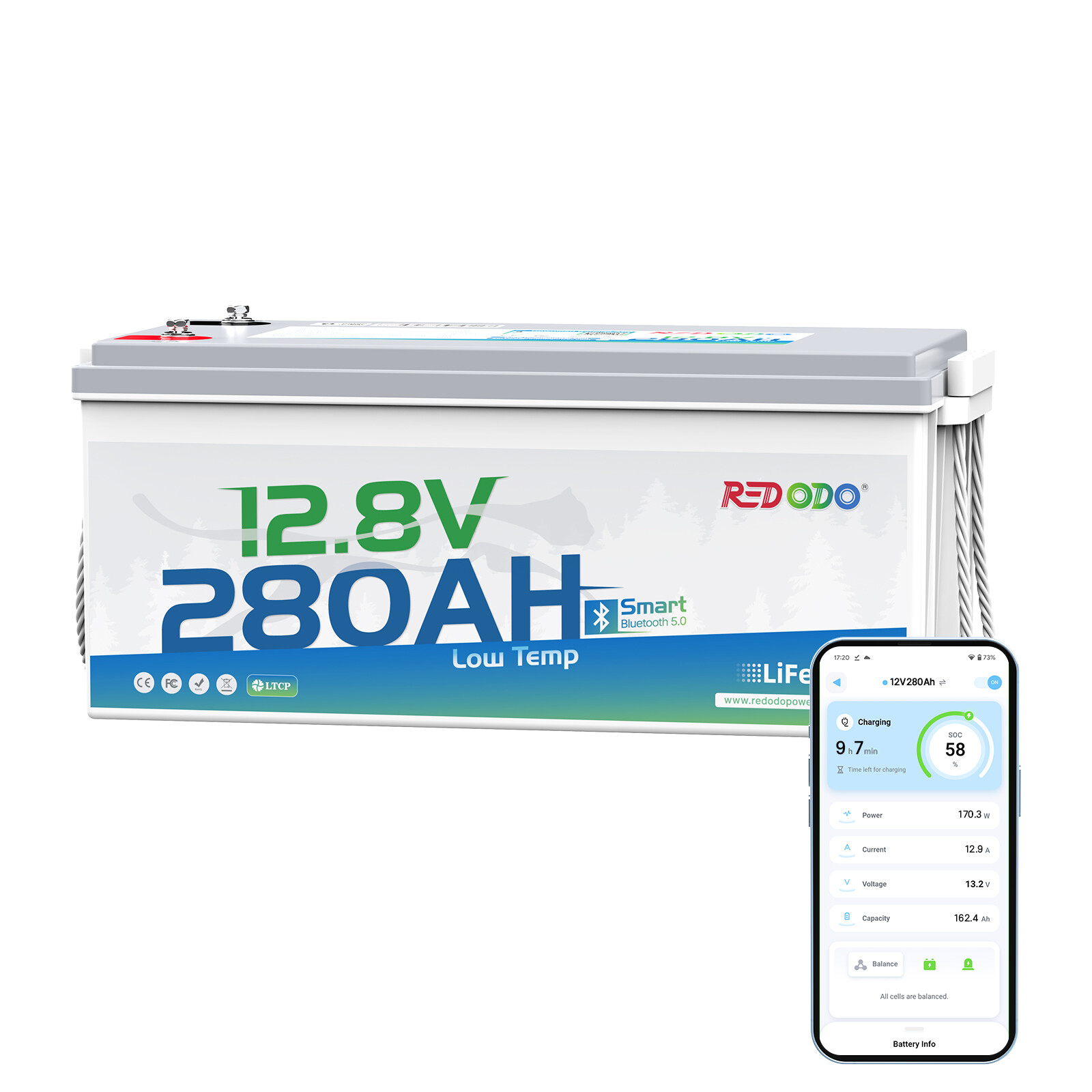 Redodo 12V 280Ah Bluetooth LiFePO4 Lithium Battery 3584Wh for RV Marine Solar