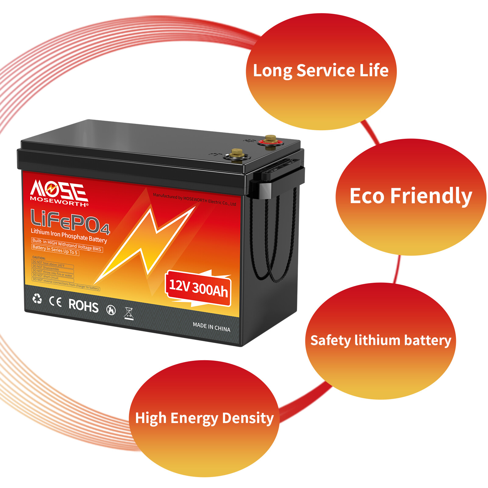 LiFePO4 12V 300AH Lithium Battery 15000+Cycles 200A BMS Solar Off-grid RV 3.8kwh