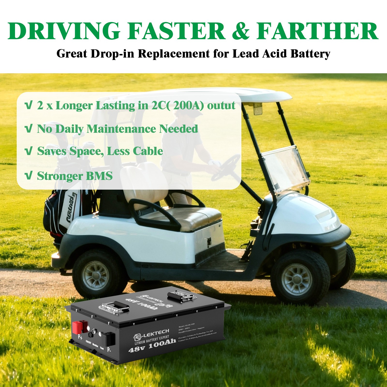48V 100Ah Golf Cart LiFePO4 Lithium Battery Metal Case Buildin 200A BMS Solar RV
