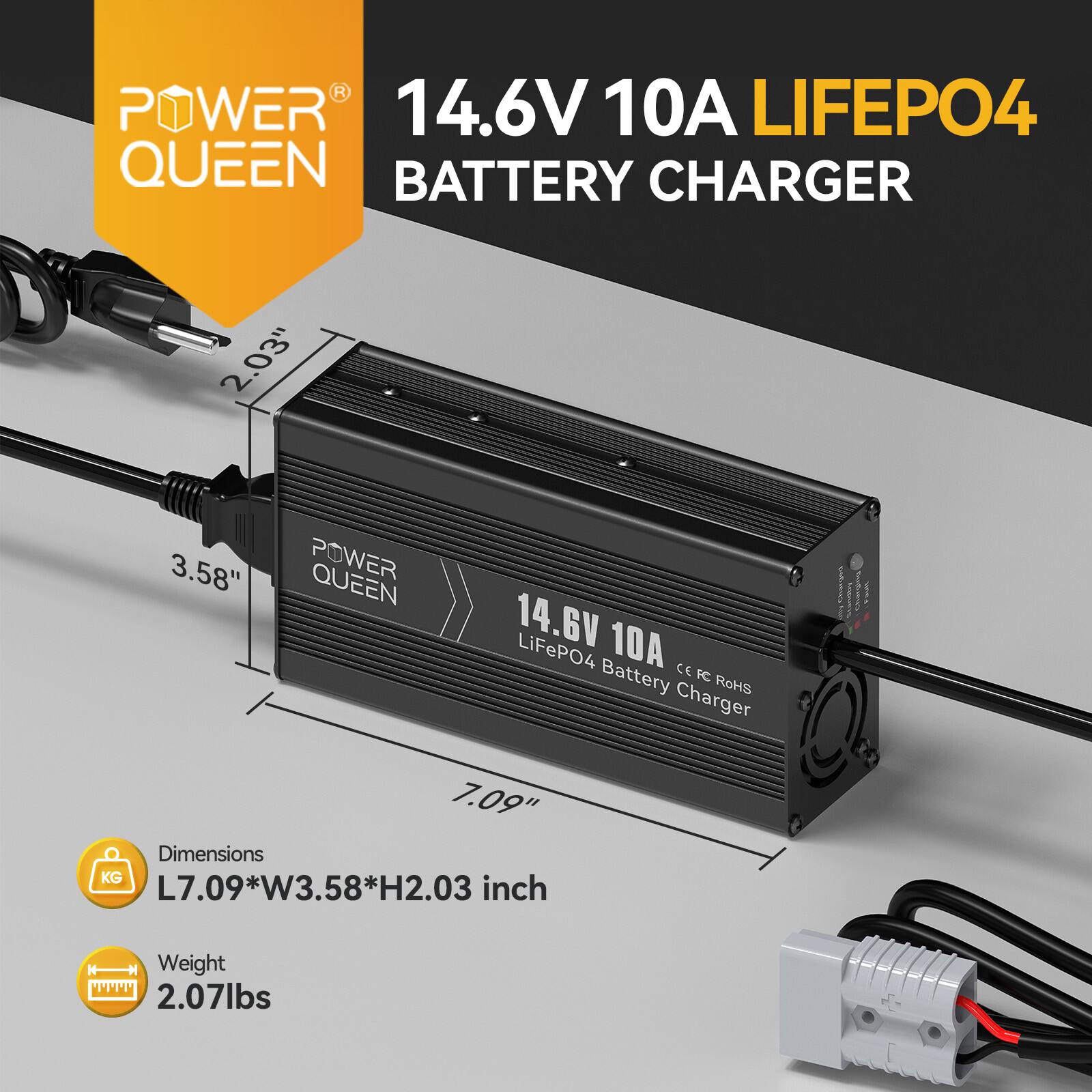 12V 50Ah Deep Cycle LiFePO4 Lithium Battery with 14.6V 10A Charger for RV Solar