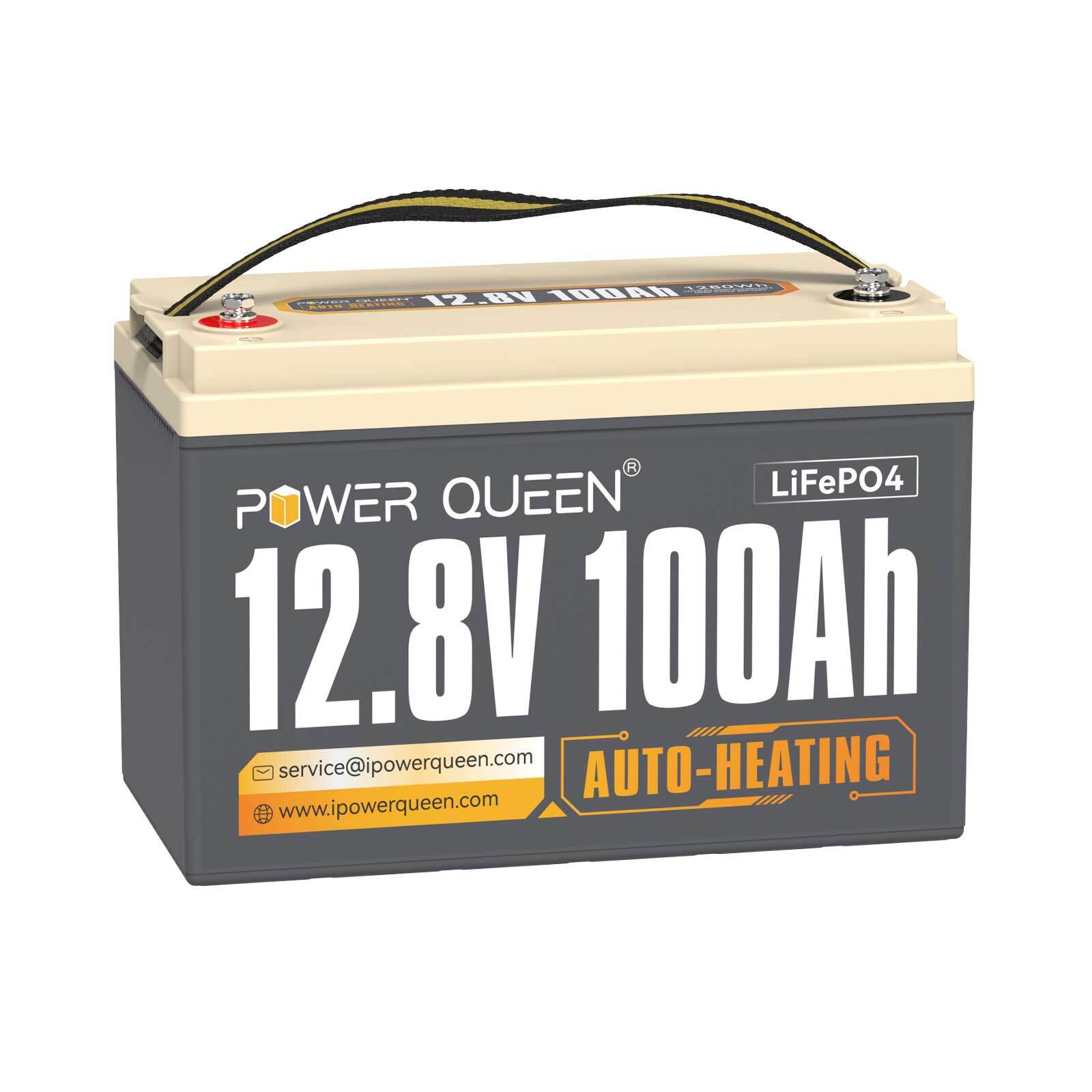 Power Queen 12V 100Ah Auto-Heating LiFePO4 Lithium Battery BMS Support Low Temp.