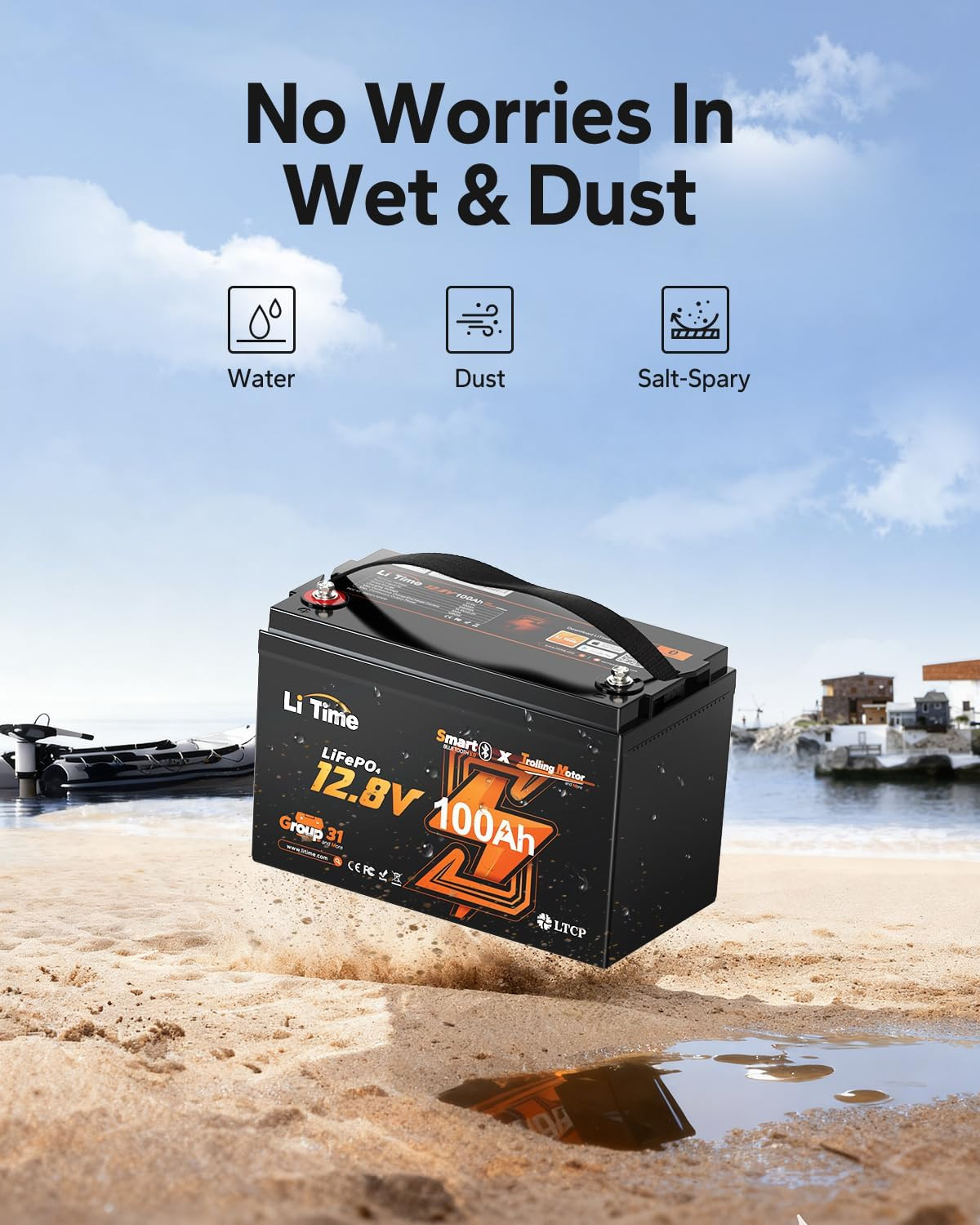 Litime 12V 100Ah Trolling Motors Lifepo4 Battery (Group 31), 12 Volt Bluetooth L