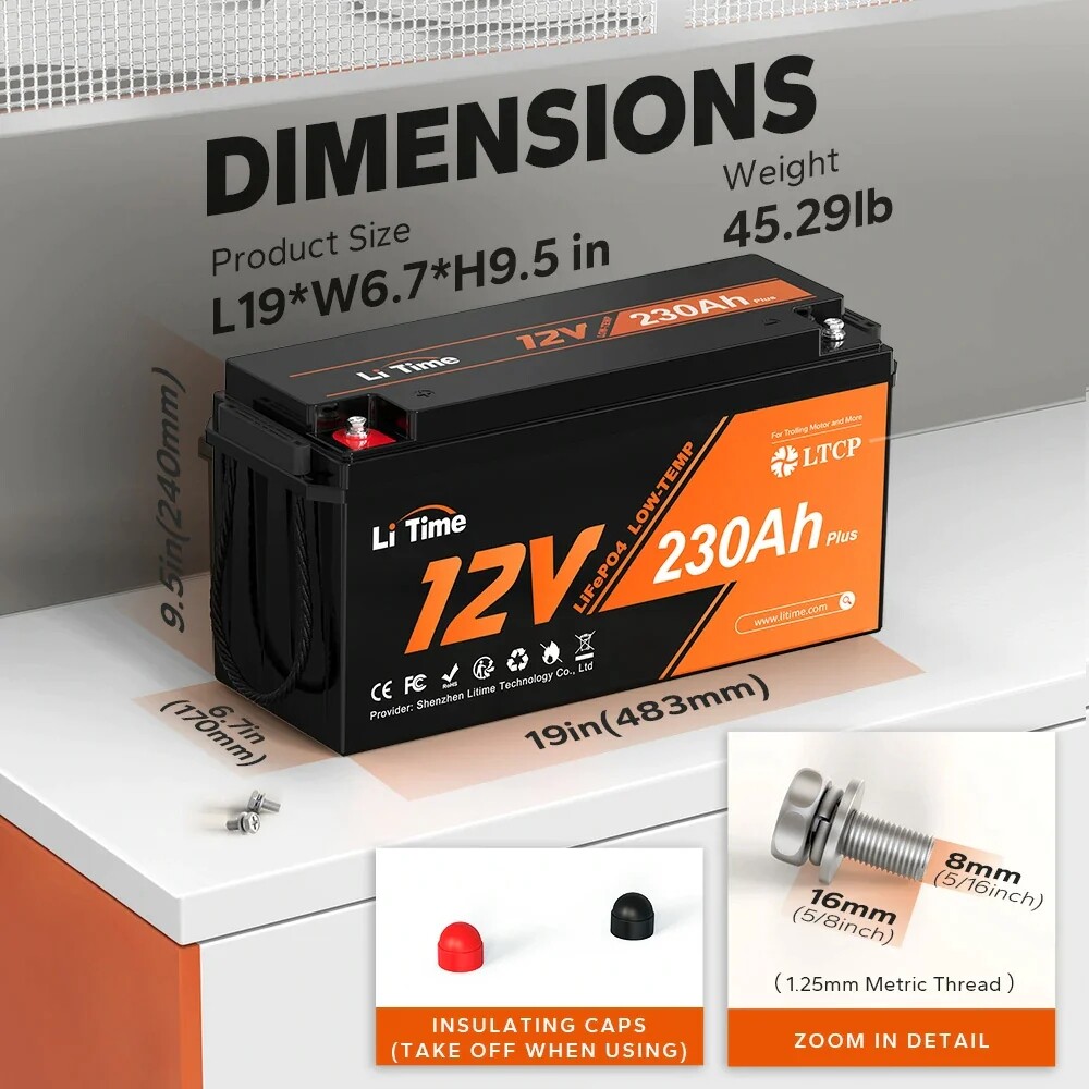 Litime 12V 230Ah Plus Lithium Battery LiFePO4 W/ Low-Temp Protection-Refurbished
