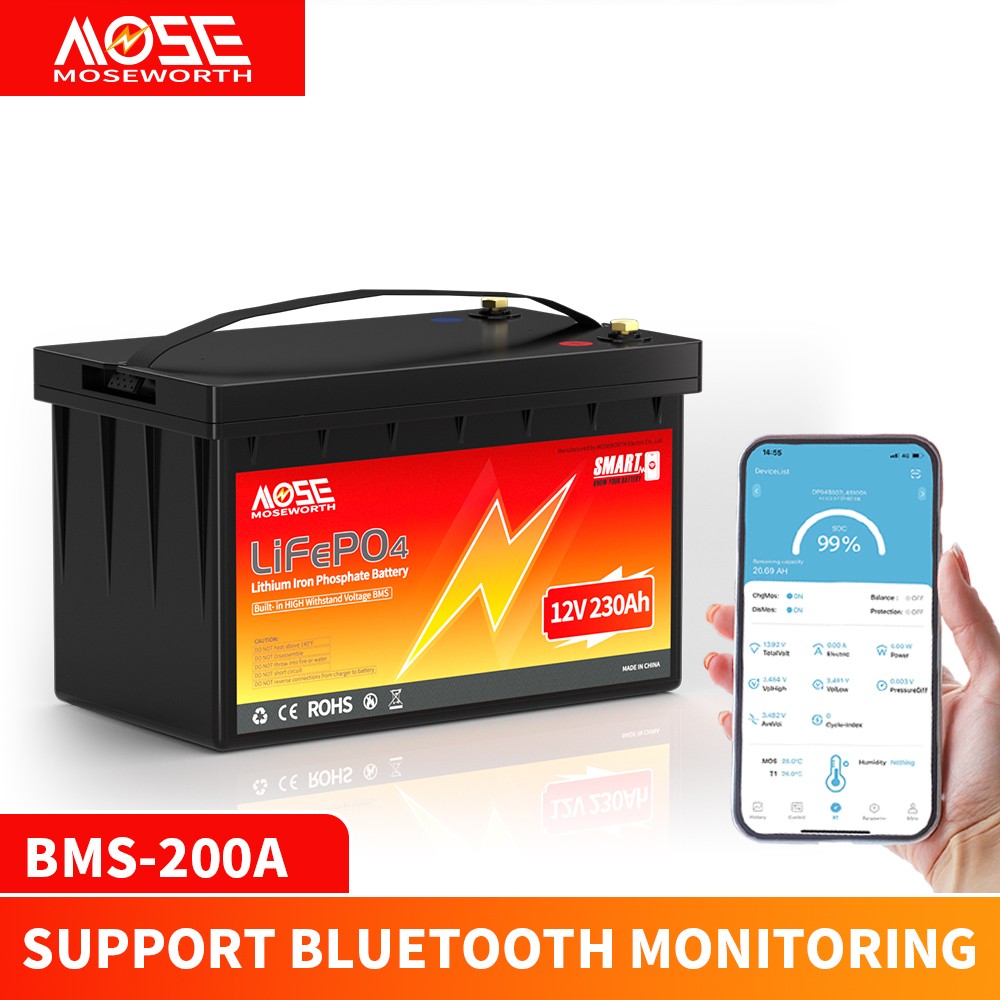 12V 230Ah LiFePO4 Lithium Battery 200A BMS Bluetooth App Marine Solar Low Temp