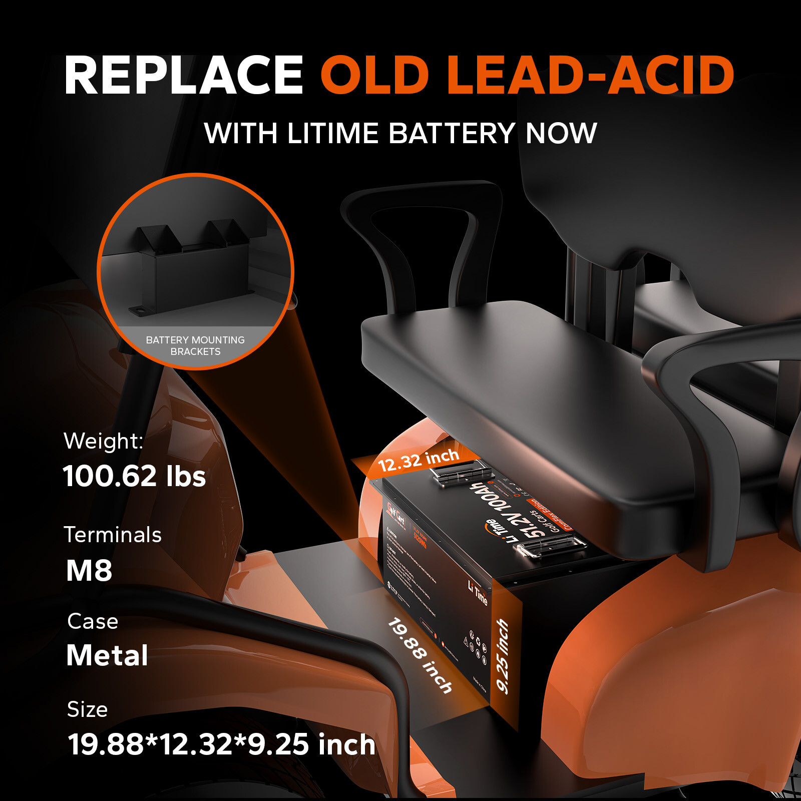 LiTime 48V 100Ah Golf Cart Metal Case Lithium Battery 200A BMS w/ Communication