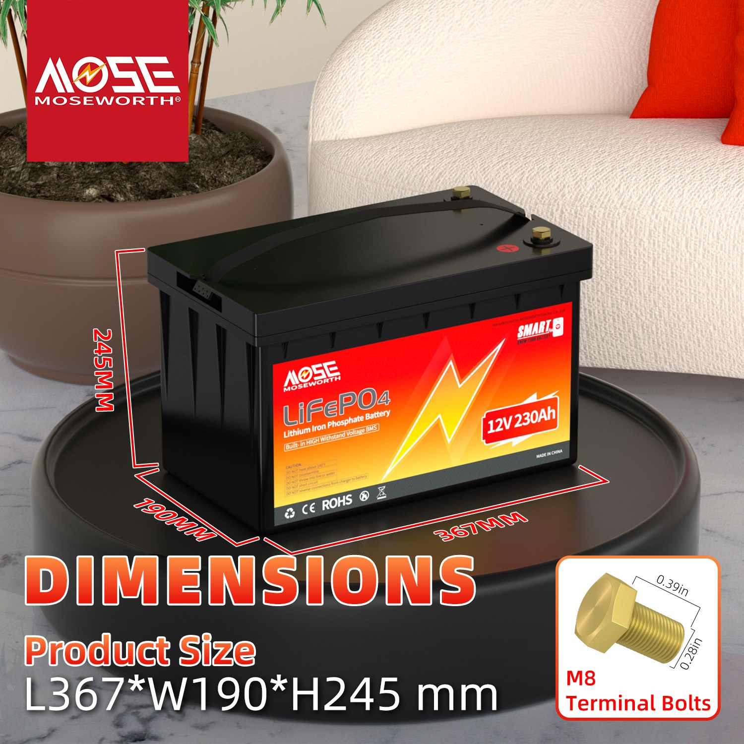 12V 230Ah LiFePO4 Lithium Battery 200A BMS Bluetooth App Marine Solar Low Temp