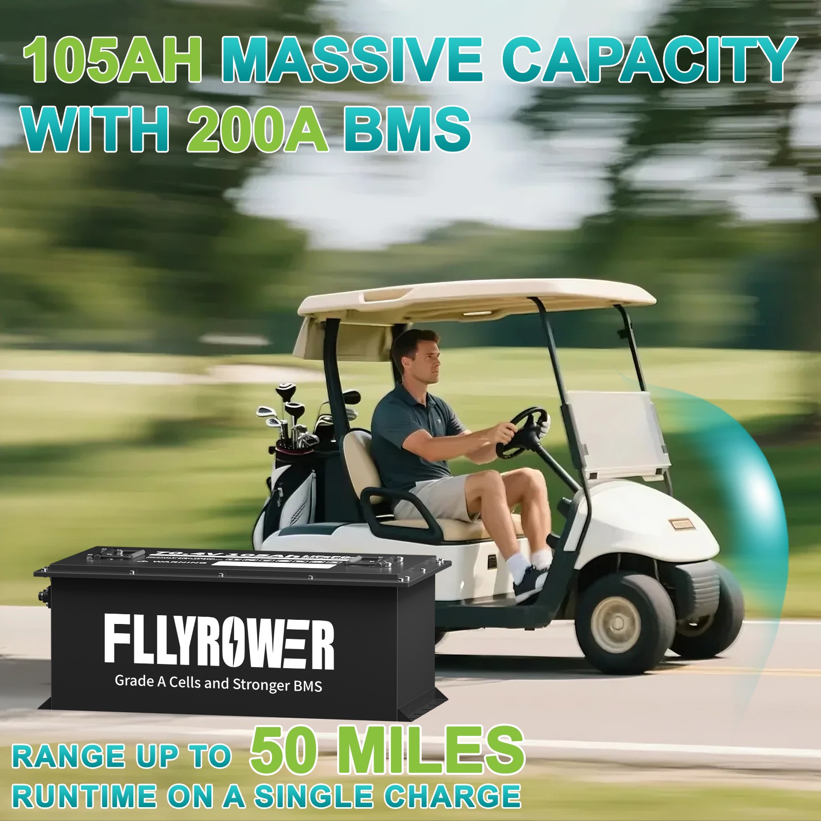 72V 105Ah Golf Cart LiFePO4 Lithium Bluetooth Battery 200A BMS +Monitor+Charger