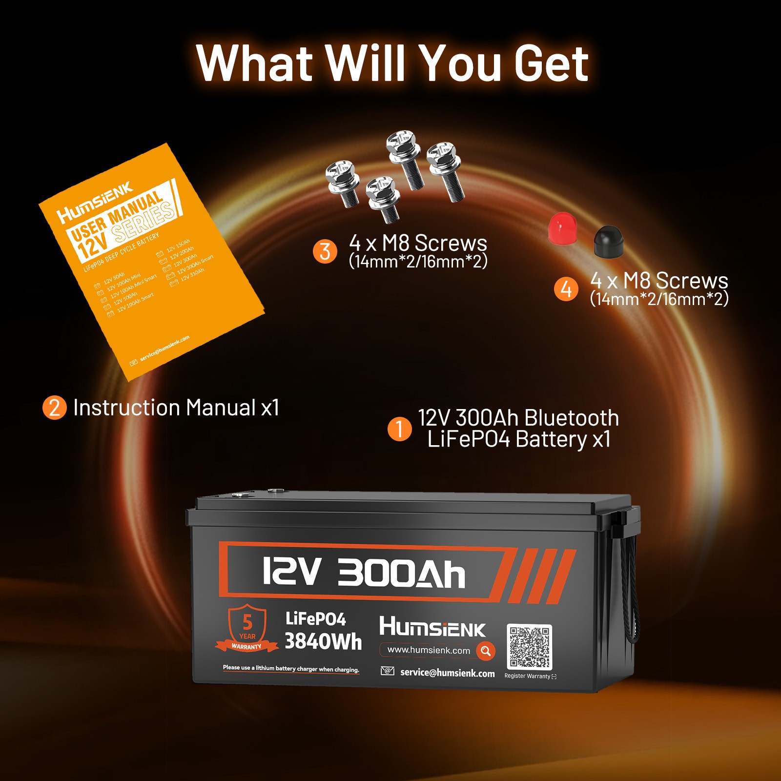 12V 300Ah LiFePO4 Battery 200A BMS Deep Cycle for RV Solar Marine