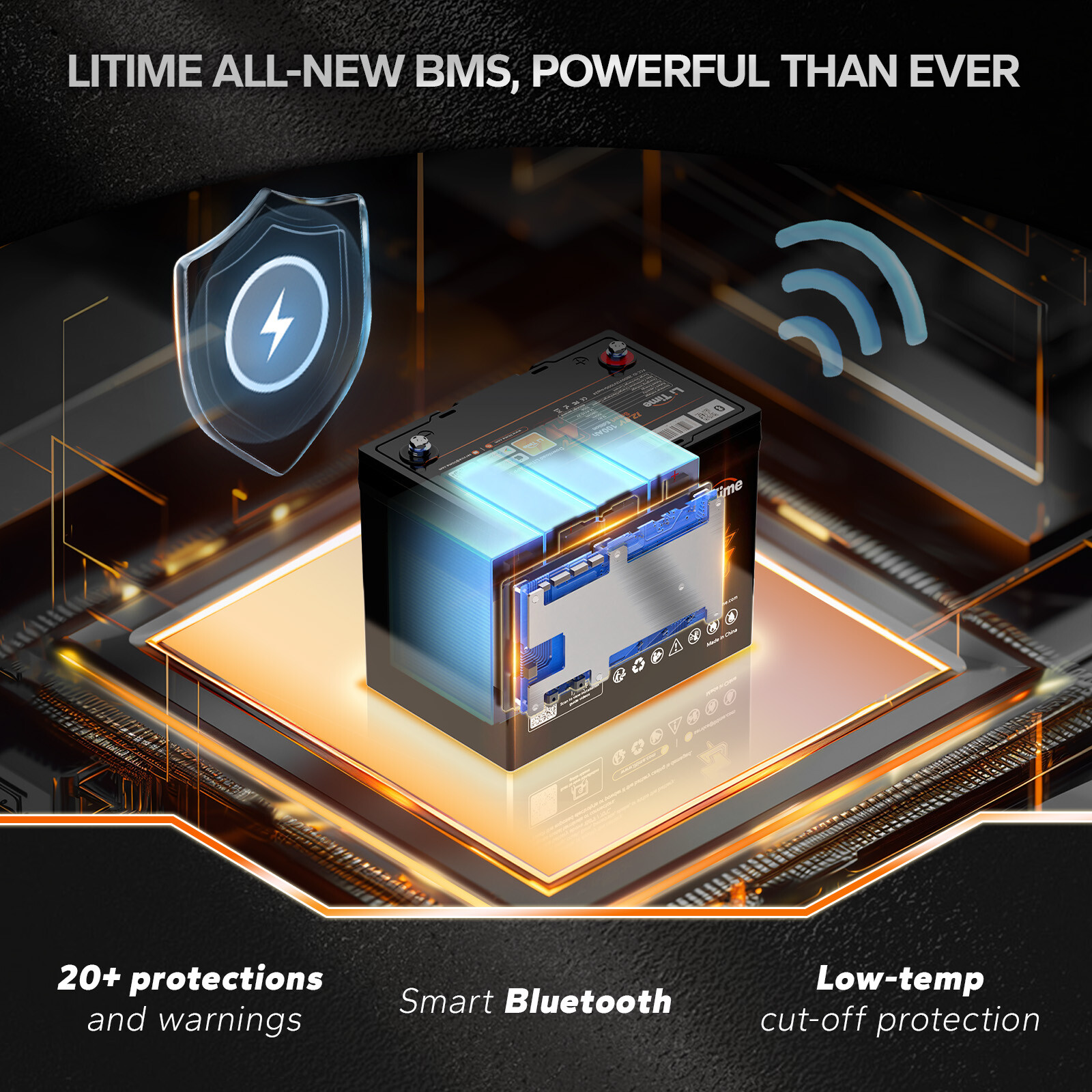 Litime 12V 100Ah Smart Bluetooth Group 24 LiFePO4 Lithium Battery For Solar RV