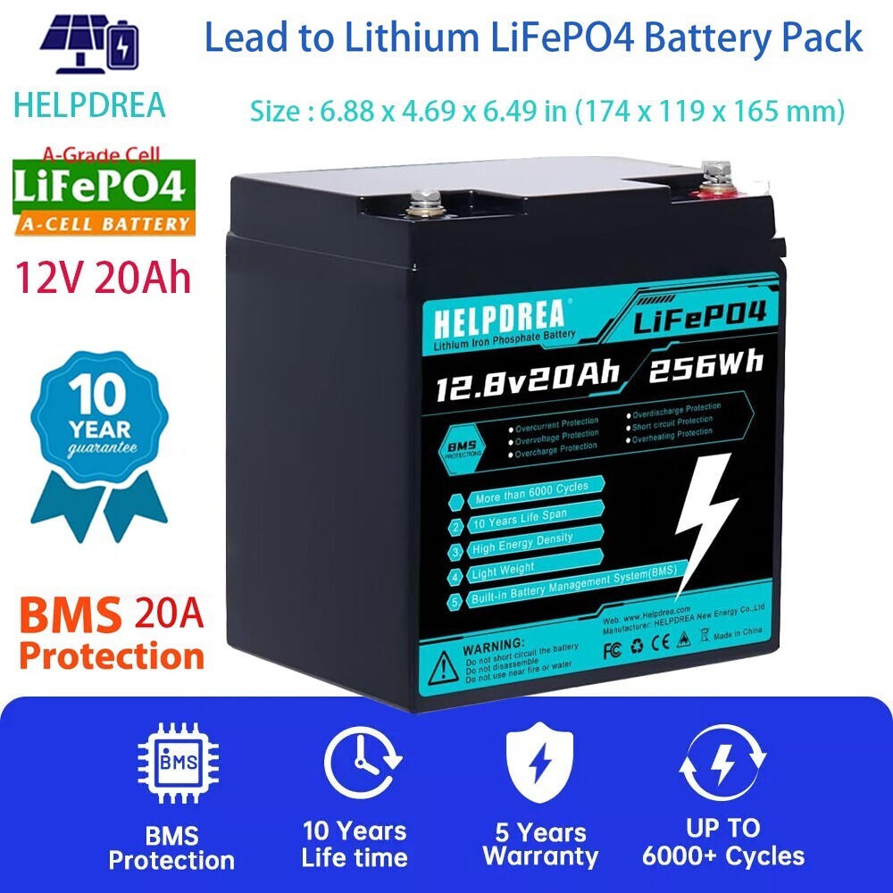12V 20AH LiFePO4 Lithium Battery BMS 20000+ cycles For RV Solar Panel Boat Home