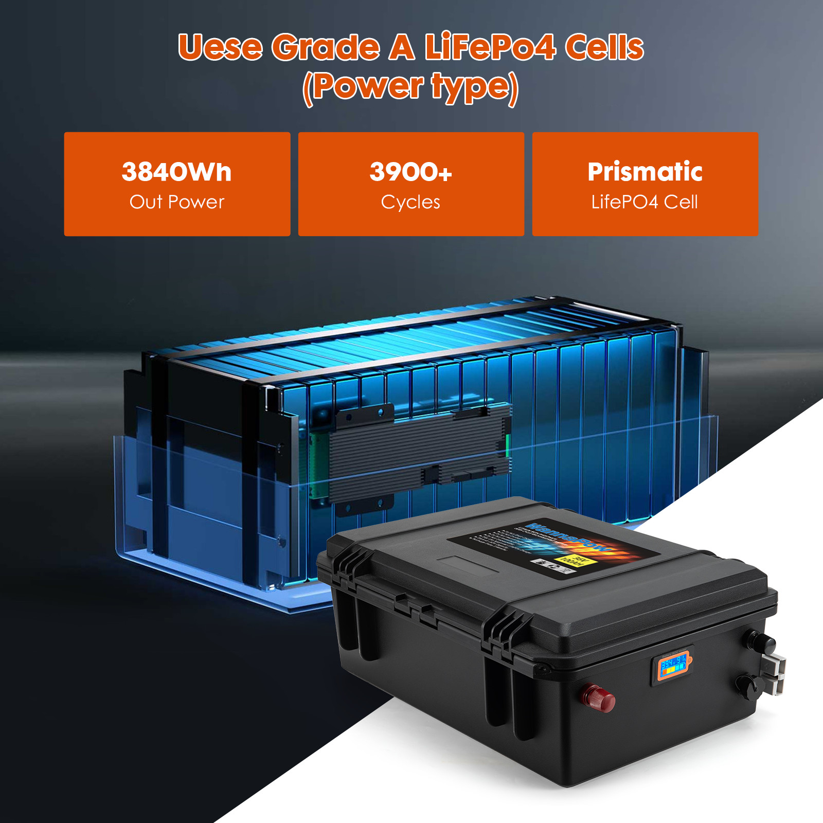 WannaPow 36V 100Ah LiFePO4 Battery BMS Deep Cycle For Trolling Motor,RV,Solar
