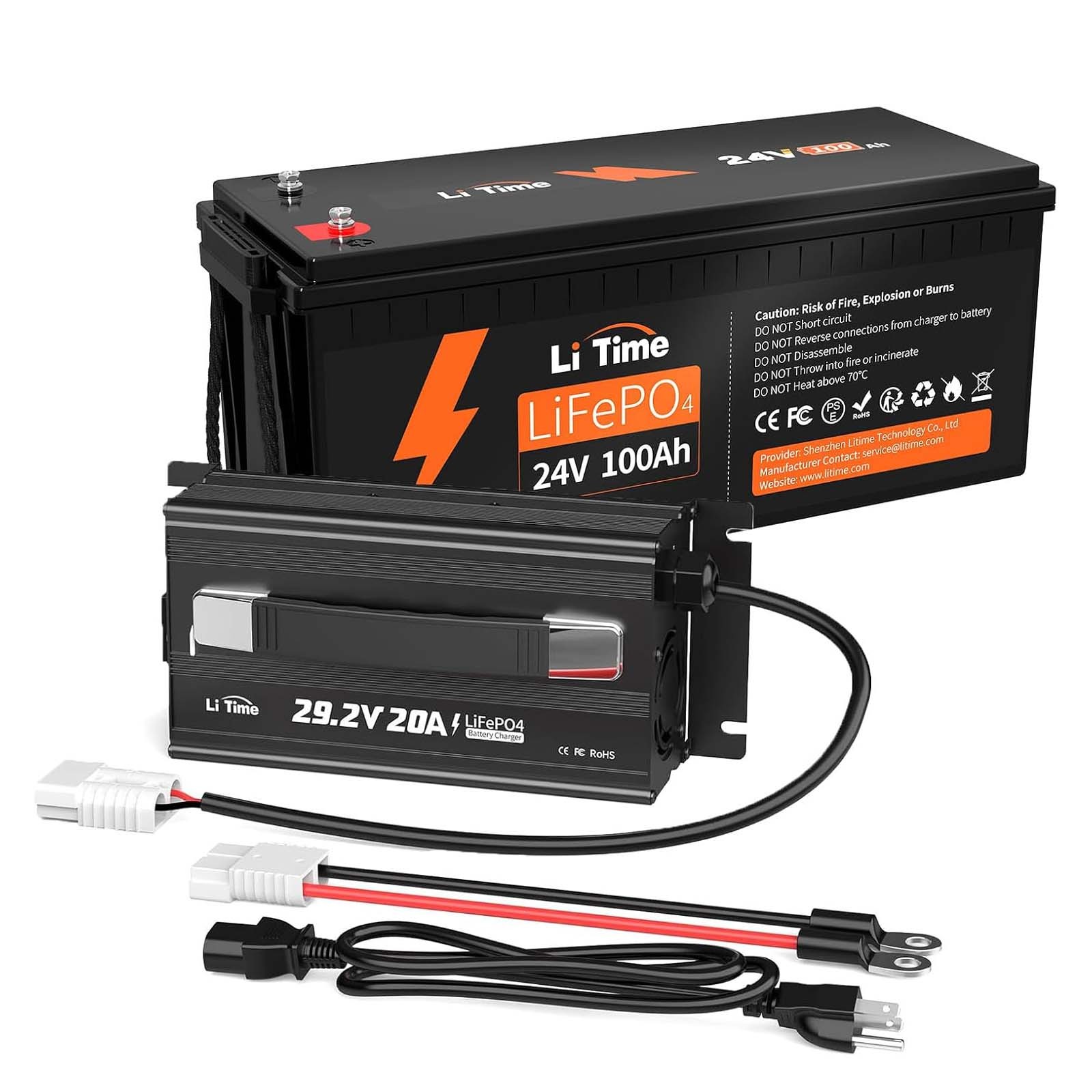 Litime 24V 100Ah LiFePO4 Lithium Battery with 20A Charger For RV Marine Solar