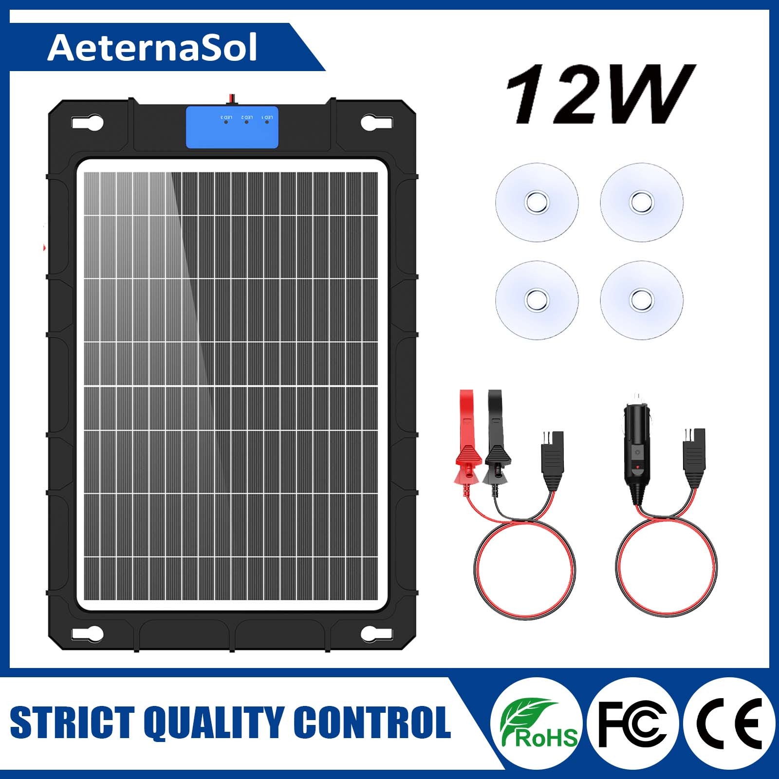 12W Solar Panel 12V Trickle Charger Battery Charger Kit Maintainer Boat Car RV