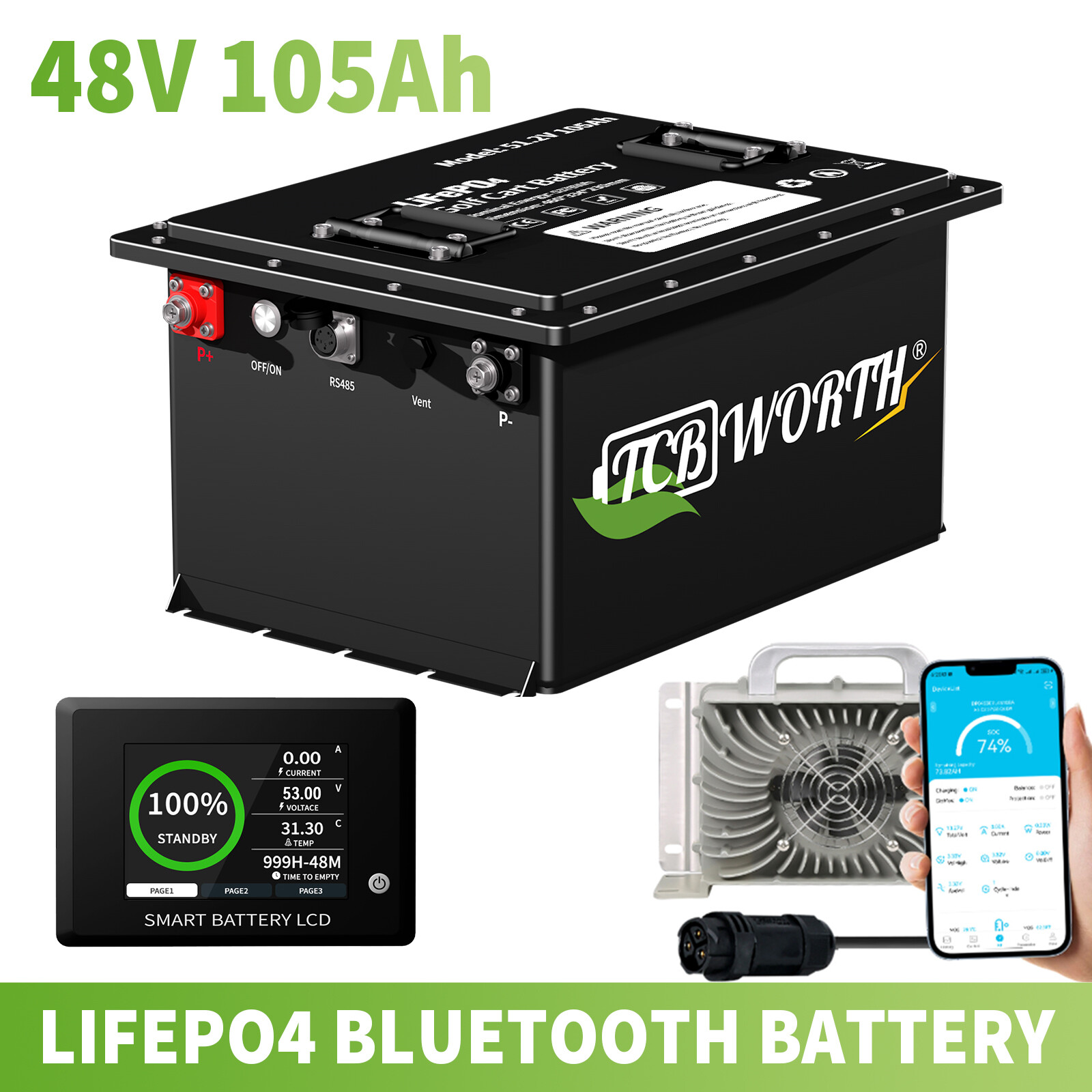 48V 105AH Lithium Golf Cart Battery 200A BMS for EZ GO Club Car Yamaha Golf Cart