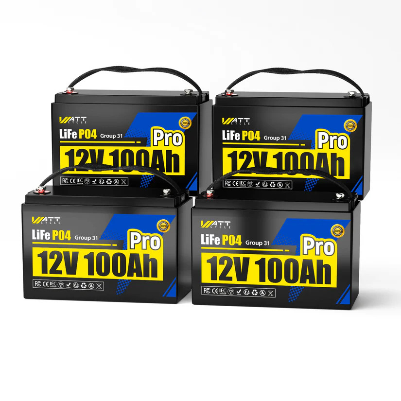 4Pack Wattcycle 12V 100Ah Pro LiFePO4 Battery 110A BMS Group 31 Yacht Marine RV