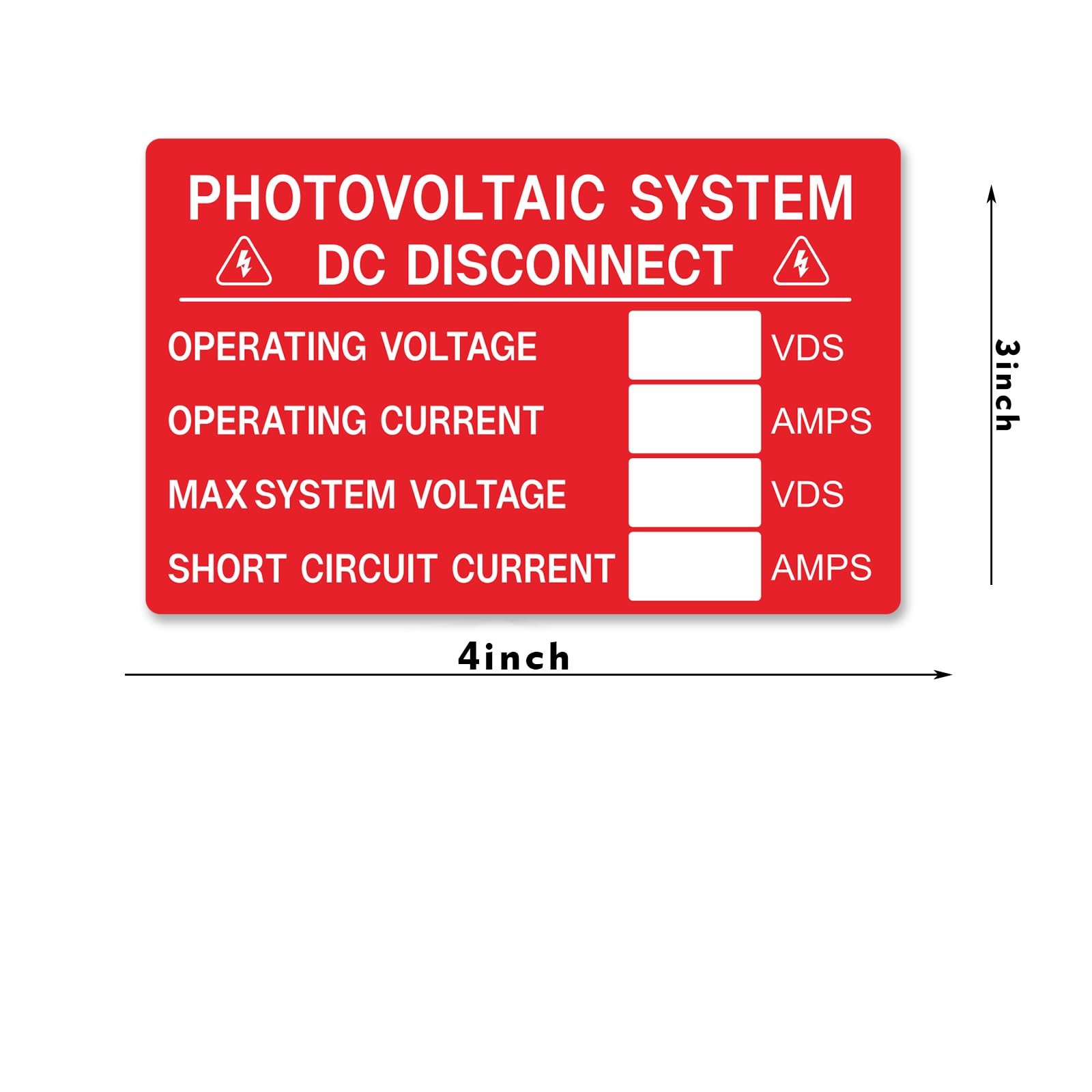 CDXHOME 30X Solar Labels Pack – Photovoltaic System DC Disconnect 4″X 3″, Red