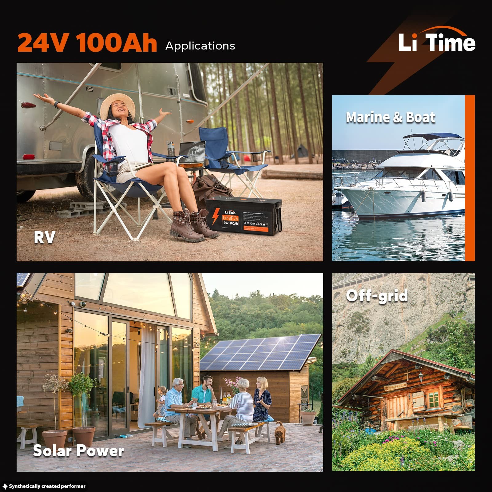 Litime 24V 100Ah LiFePO4 Lithium Battery BMS Deep Cycle for Off-grid Solar Boat