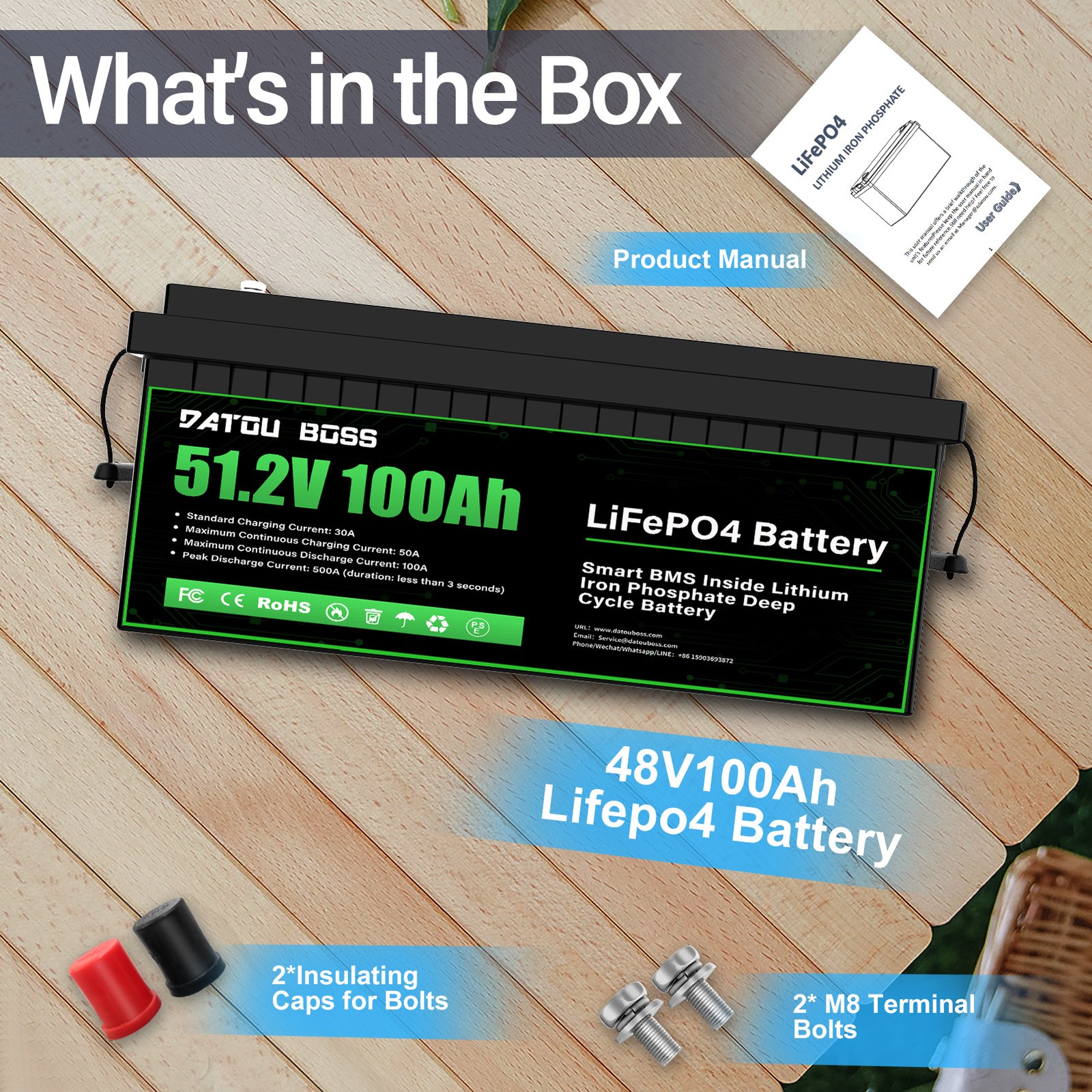 51.2V 100AH Lithium Battery Rechargeable LiFePO4 15000+ Built-in BMS RV Golf Car