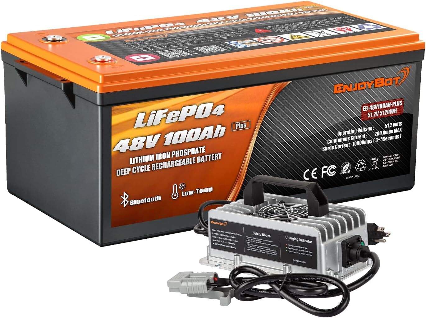 Enjoybot Plus 48V 100AH Golf Cart Battery 5120Wh Bluetooth 200A BMS