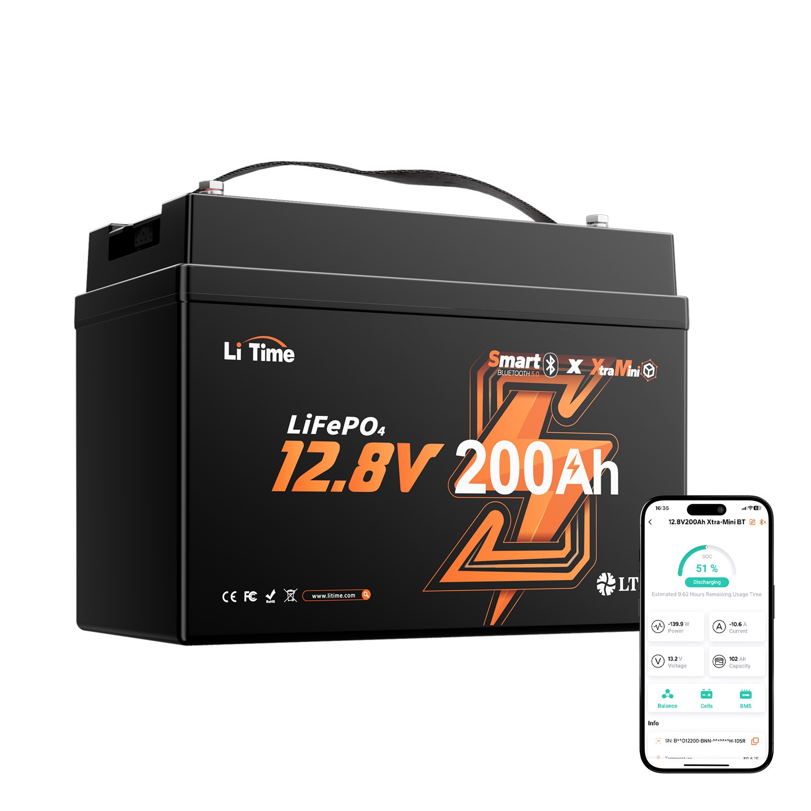 LiTime 12V 200Ah Group31 Bluetooth LiFePO4 Lithium Battery 200A BMS for Marine