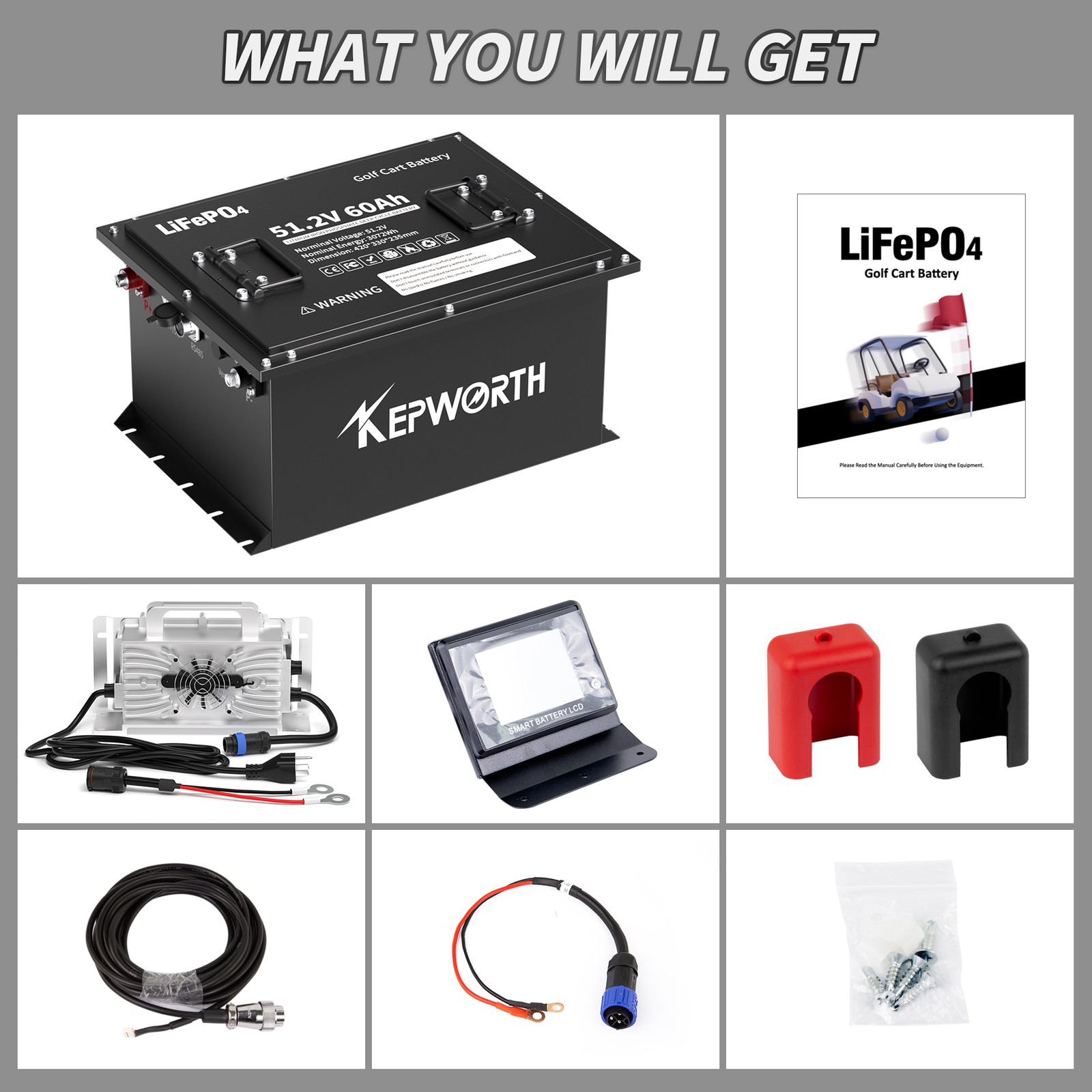 48V 60Ah LiFePO4 Bluetooth Lithium Battery Charger Golf Cart Sloar Van Off-Grid