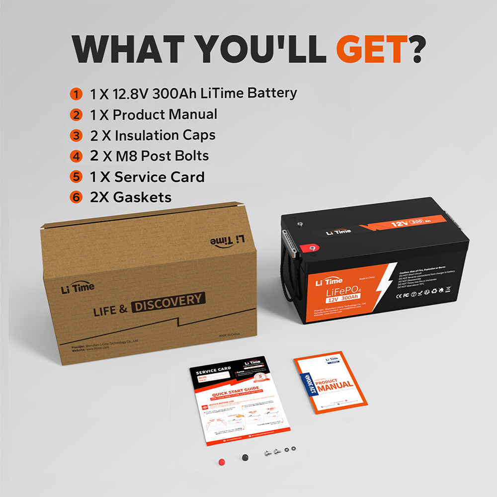 Litime 12V 300Ah LiFePO4 Lithium Battery 3840Wh 200A BMS For Solar Off-grid IP65