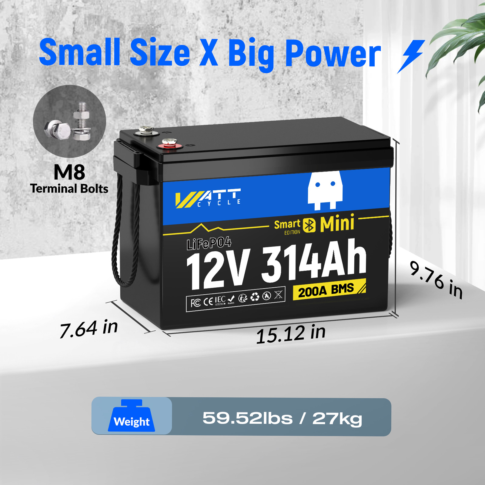 12V 300Ah 314Ah LiFePO4 Lithium Battery Bluetooth for RV Camping Solar Off-Grid