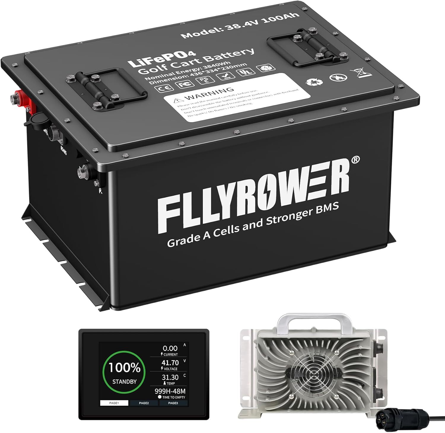 36V 100Ah LiFePO4 Golf Cart Battery 200A BMS 15000+ Cycle +Monit + 20A Charger