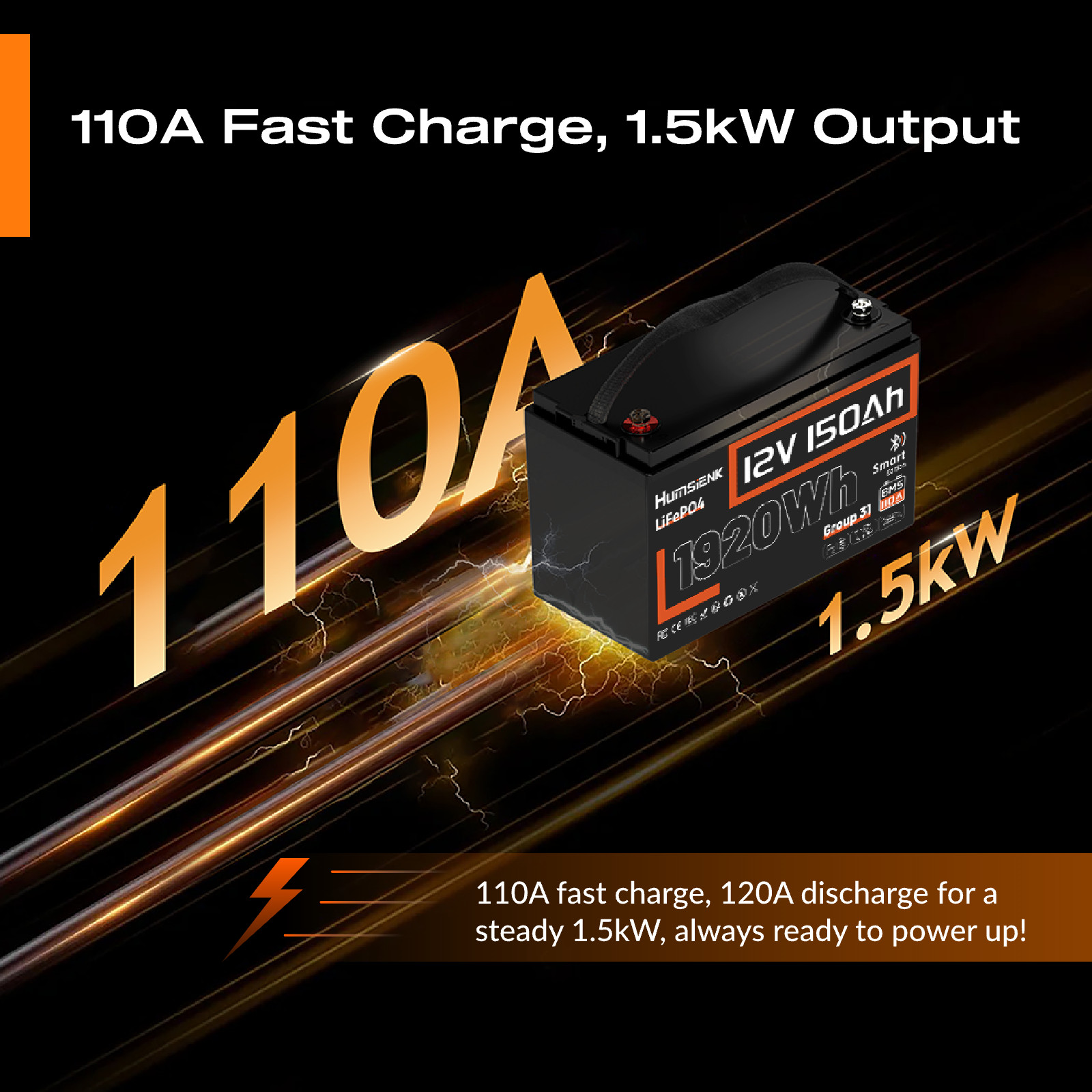 1920Wh 12V 150Ah Group 31 LiFePO4 Lithium Battery Low-Temp for RV Camping