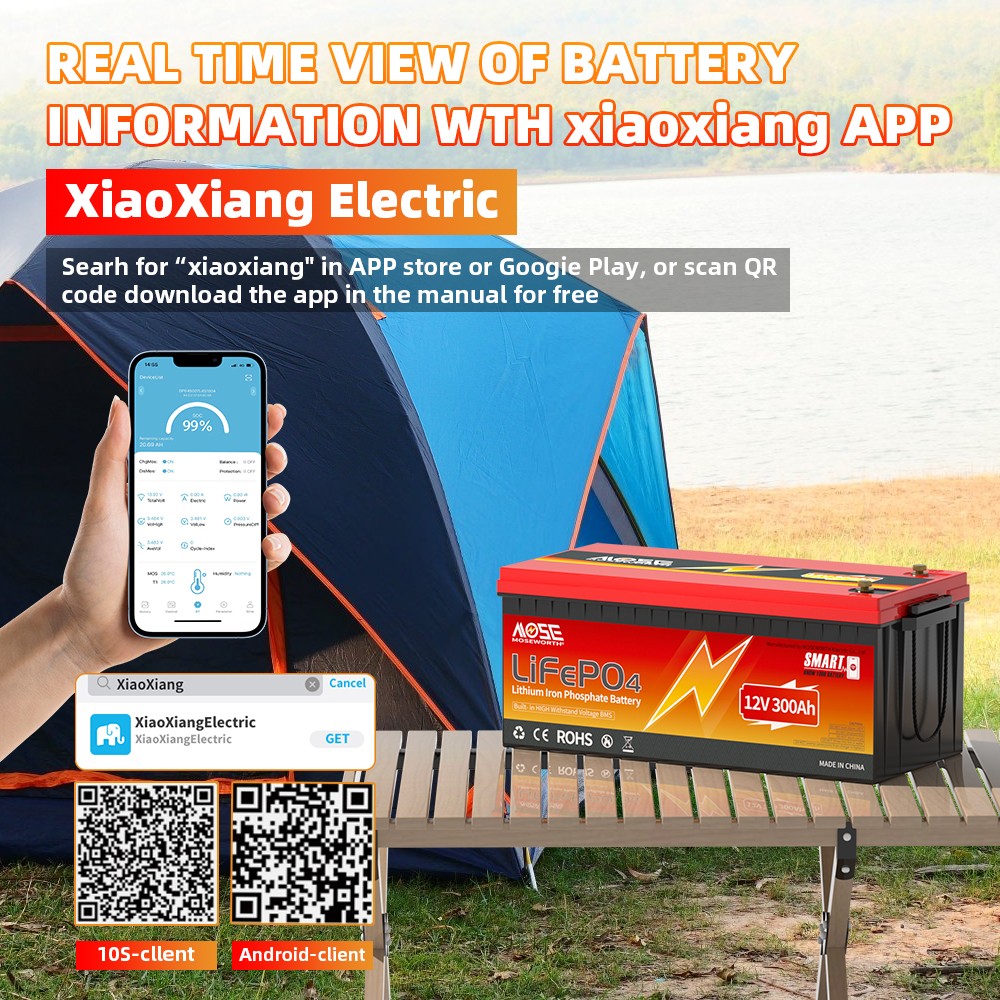 MOSEWORTH 12V 300Ah LiFePO4 Lithium Battery 200A BMS Bluetooth Trolling RV Solar