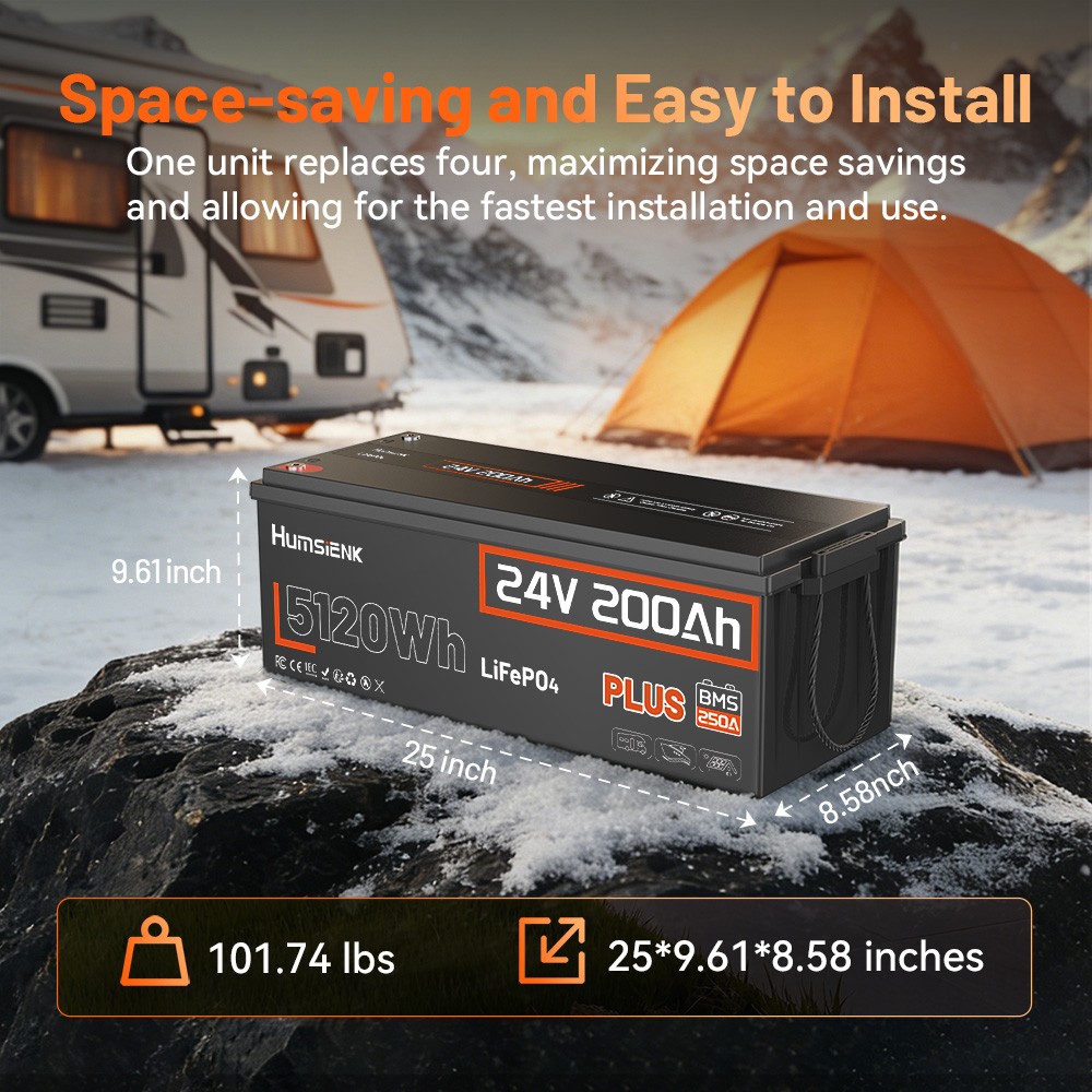 10.24KWh 2Pack 24V 200Ah Plus LiFePO4 Battery 250A BMS Low-Temp Marine Off-Grid