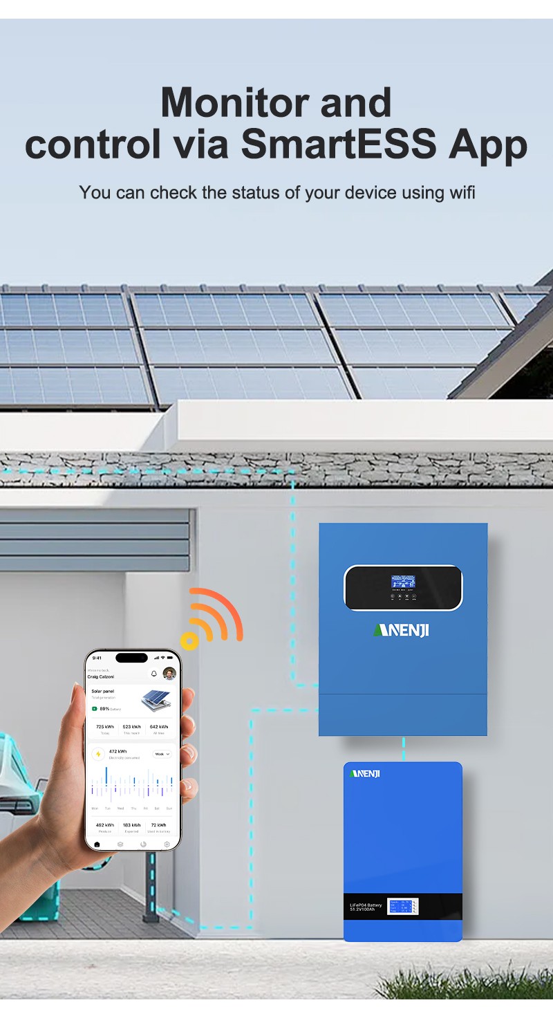 16KWh 51.2V 314Ah Lithium Battery+11KW 48V 220Vac Hybrid Solar Inverter US STOCK