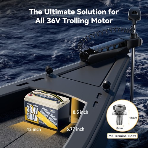 Power Queen 36V 50Ah Bluetooth LiFePO4 Battery Lithium for Marine Trolling Motor