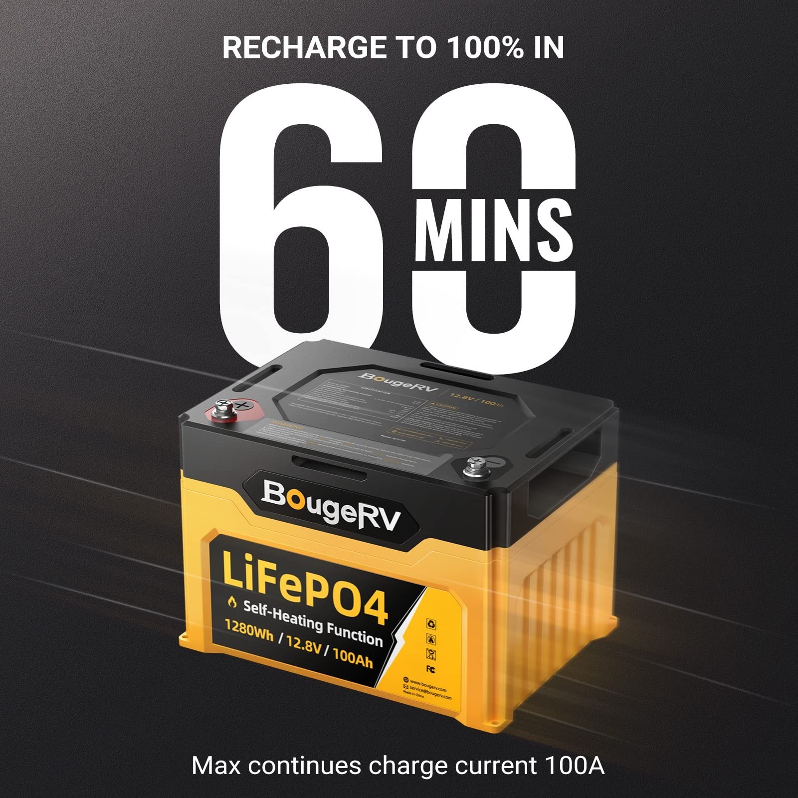 12V 100Ah Group 24 LiFePO4 Battery 1280Wh Deep-Cycle 100A BMS Solar Backup Power