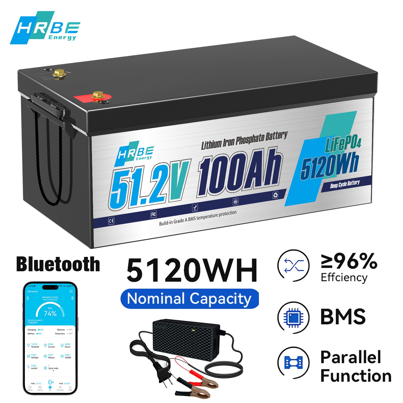 48V 100Ah LiFePO4 Lithium Battery 200A BMS 10240W for Trolling Motor Golf Cart