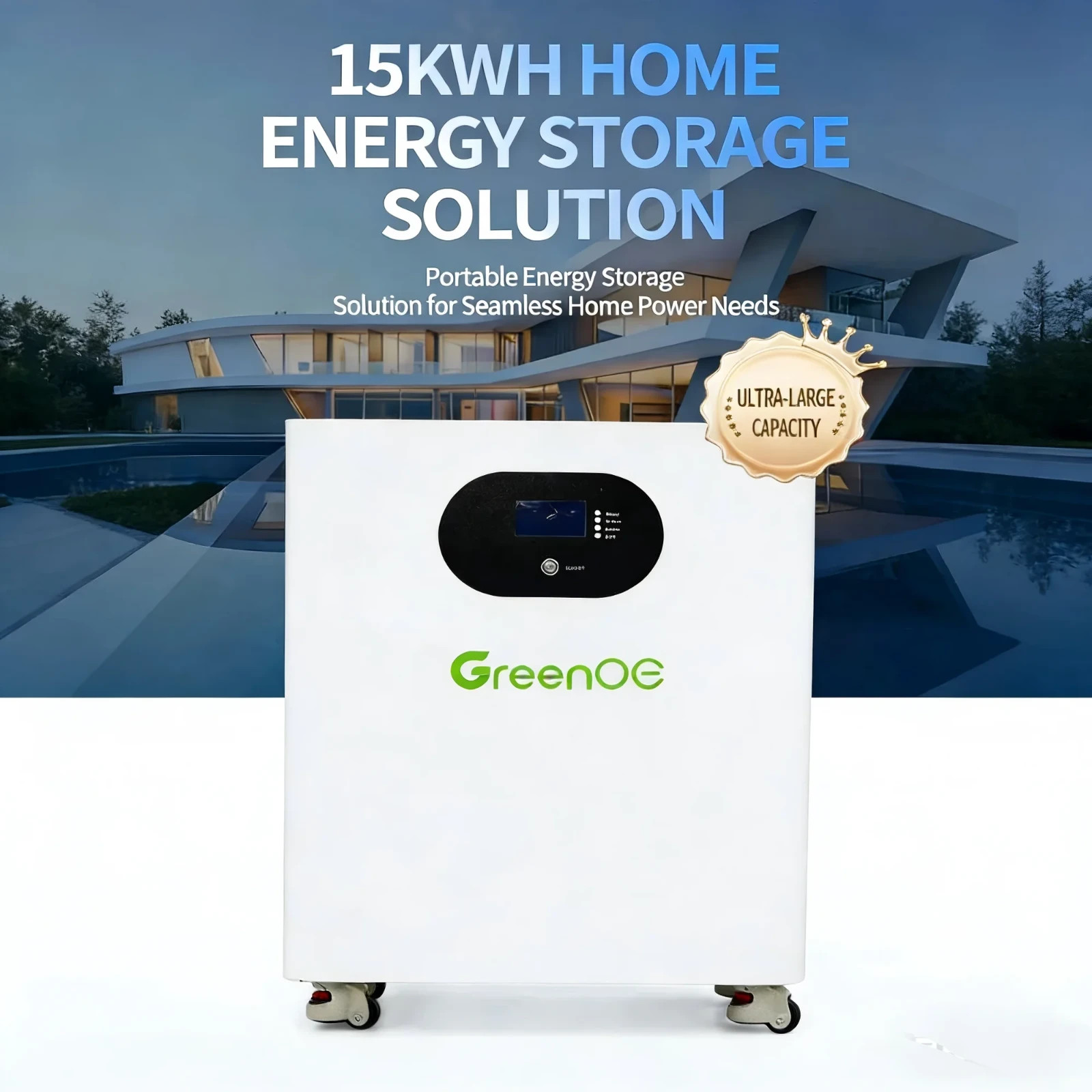 GreenOE 51.2V 300Ah 15KWh Wheeled LiFePO4 Battery with 200A BMS 6000 Cycles