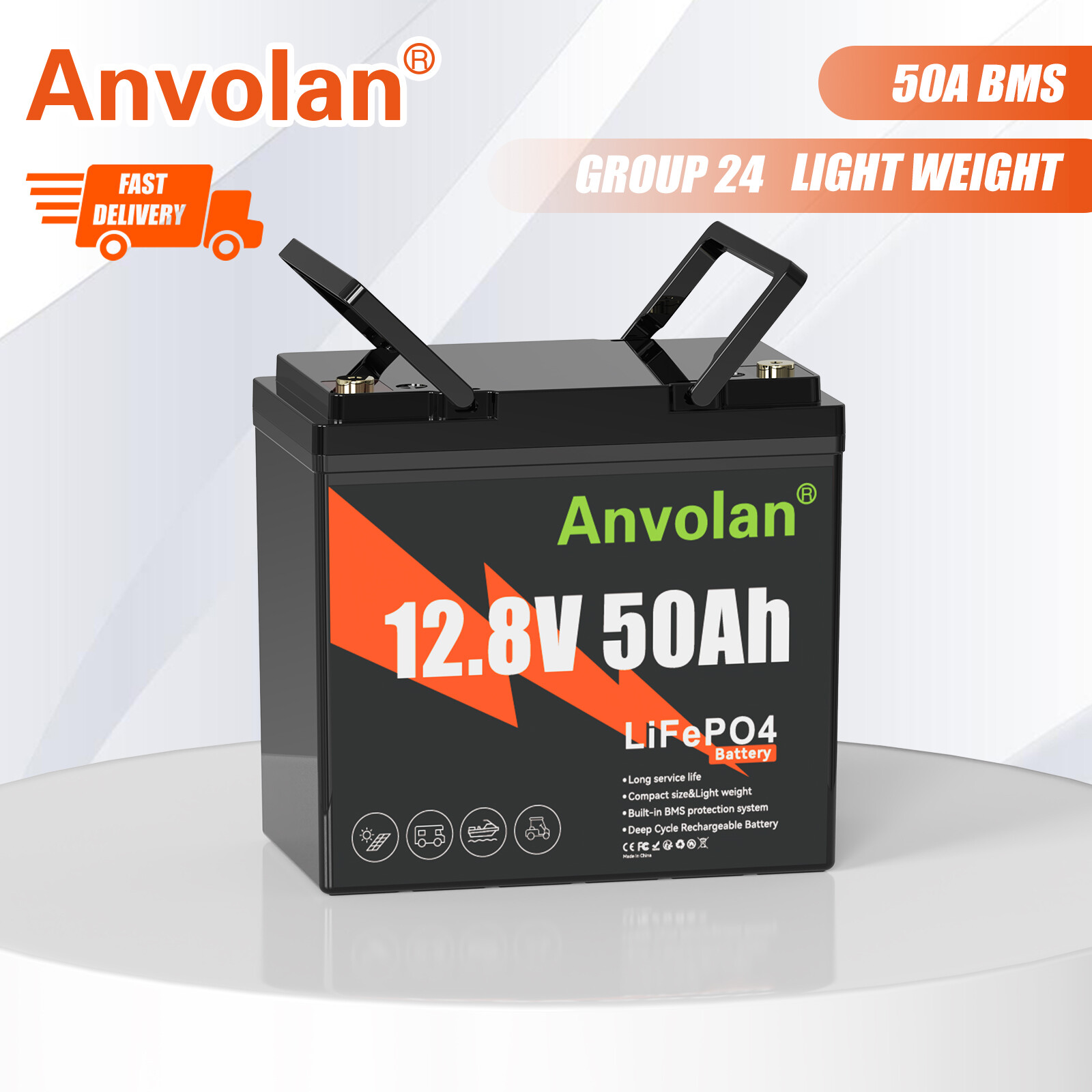 12V 50Ah Lithium LiFePO4 Battery Deep Cycle for Solar Boat Trolling Motor